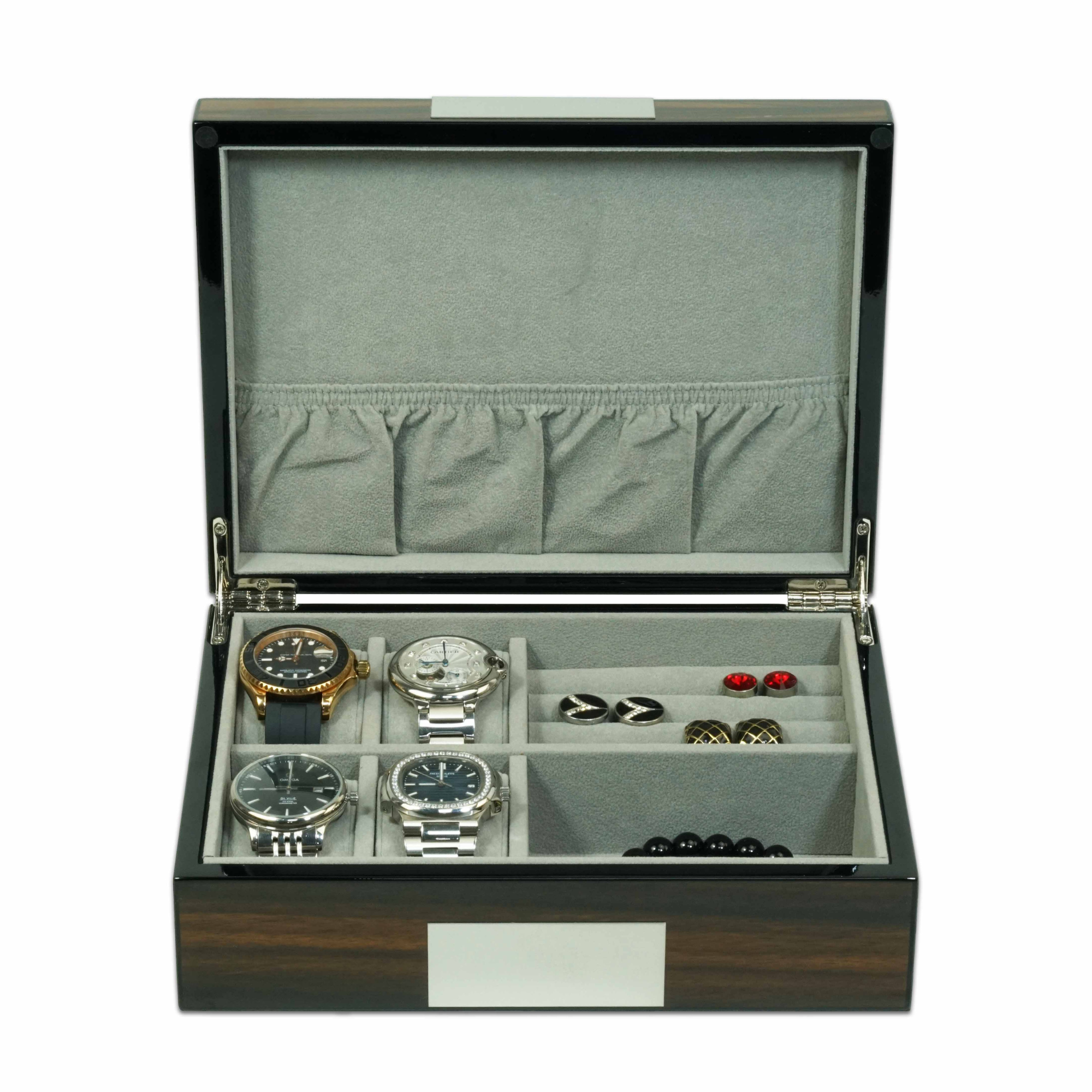 Ebony Wooden Cufflink Watch Box