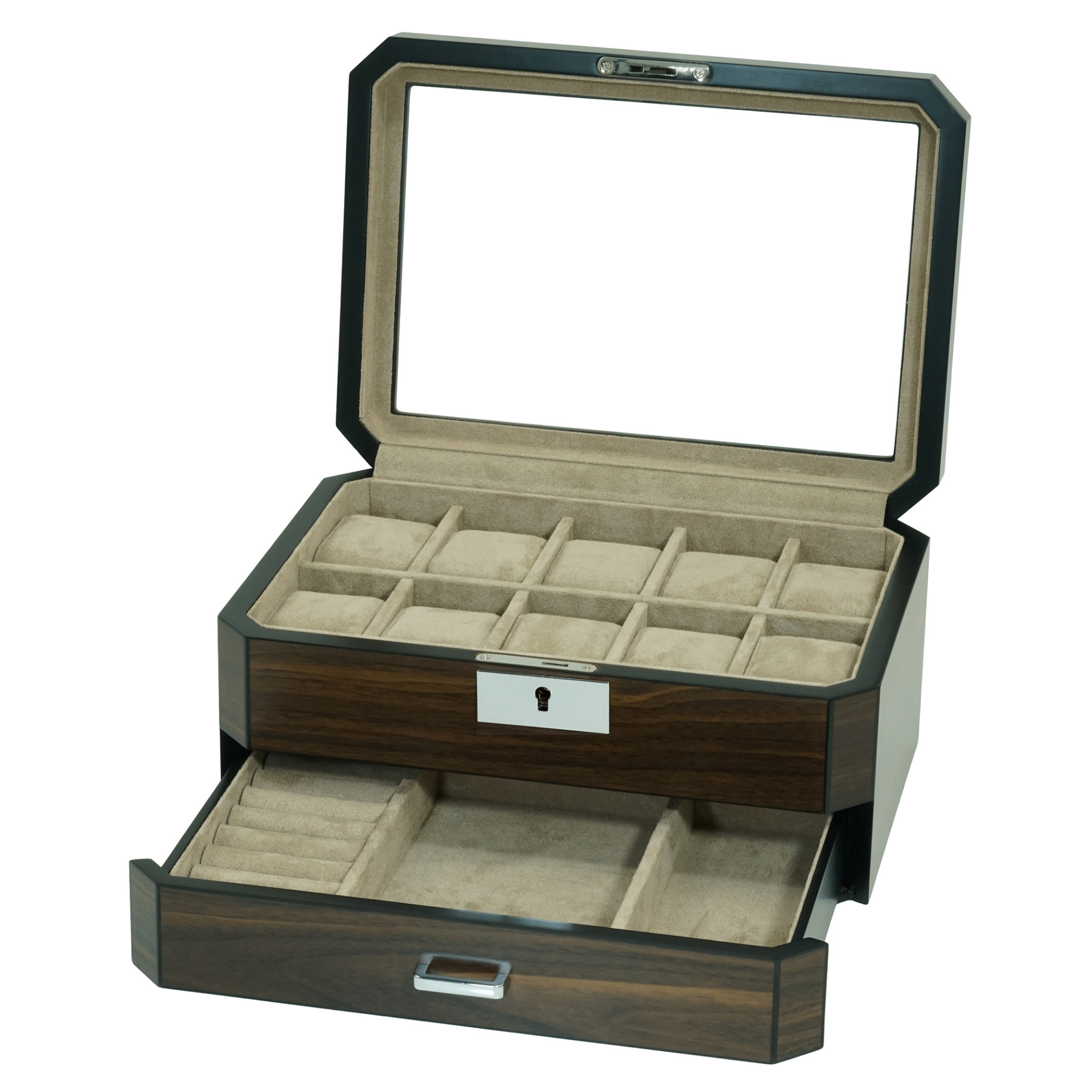 10 Slots Octagon Walnut Wooden Watch Box with Drawer