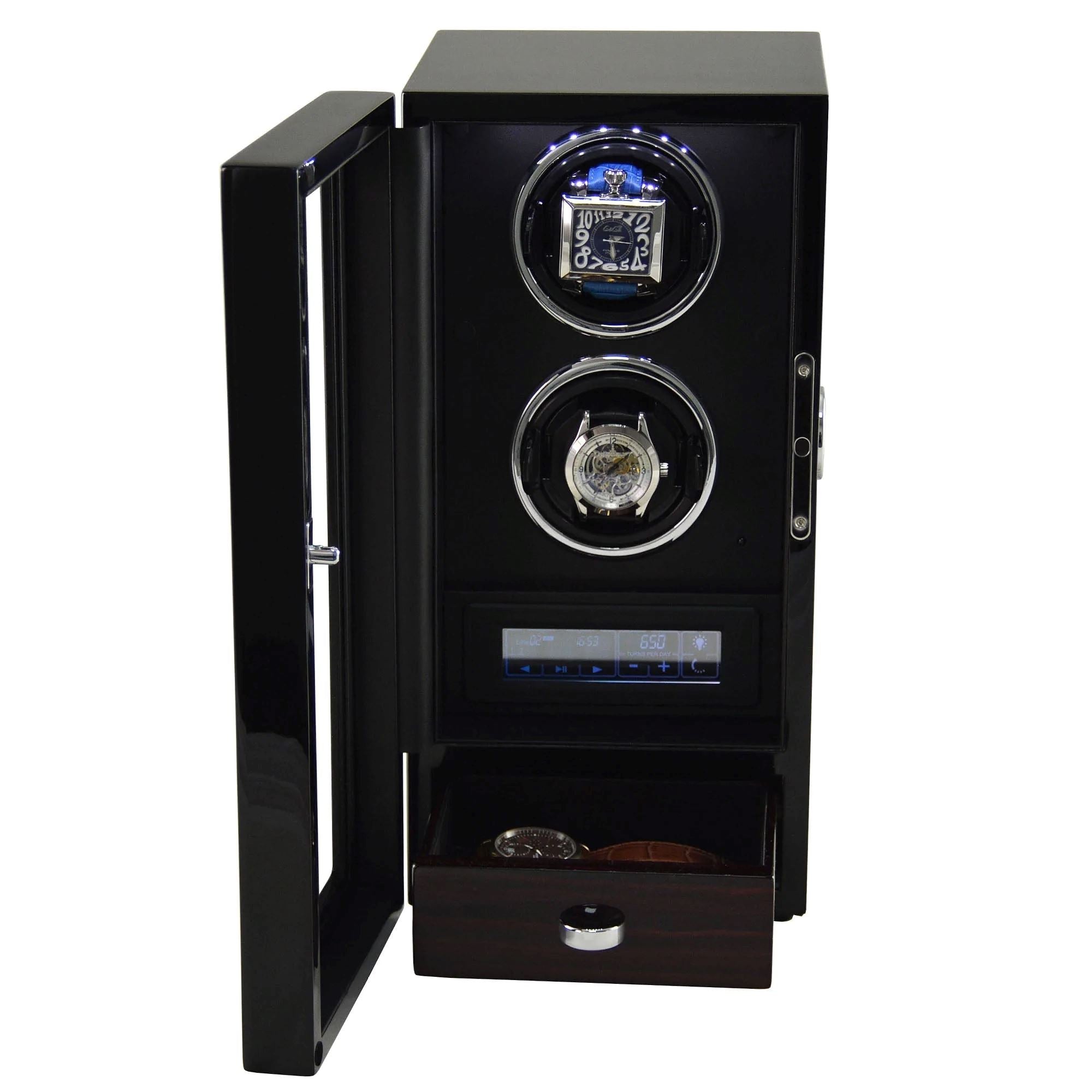Yarra Duo Watch Winder for 2 + Drawer with Fingerprint Lock Watch Winder Boxes Clinks