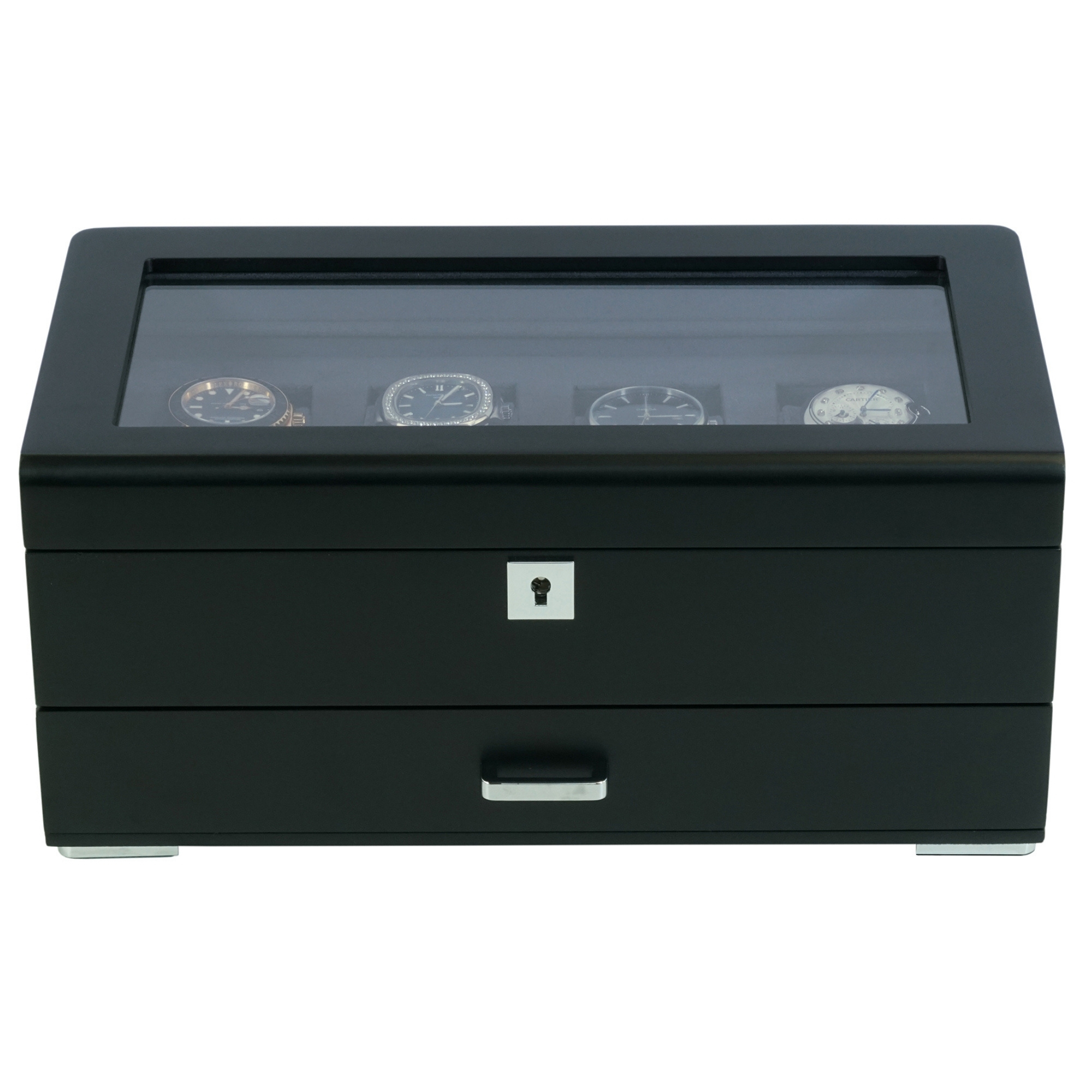Seconds - 4 Slots Wooden Watch Box with Charcoal Interior and Drawer