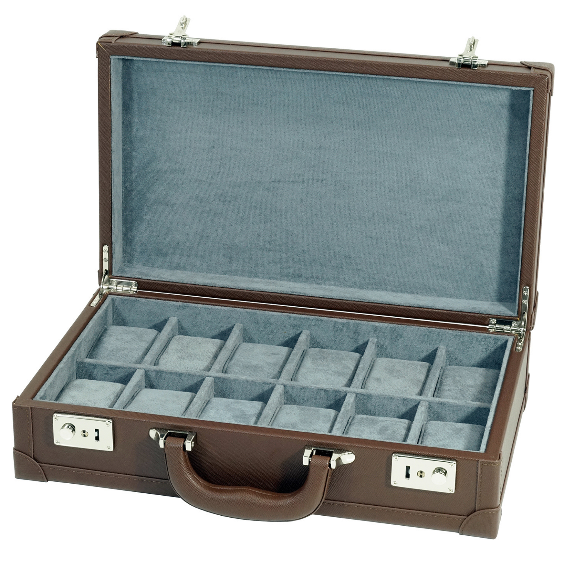 12 Slots Brown Leather Watch Case