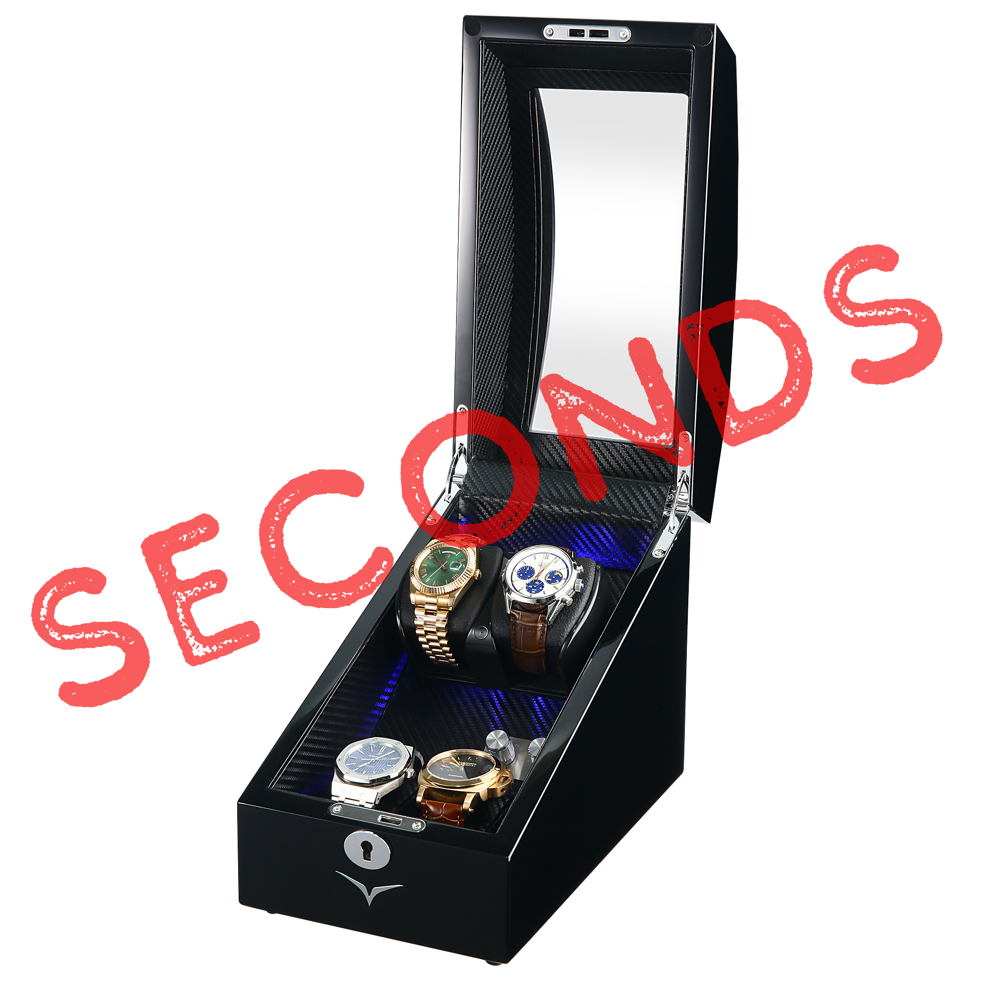 Seconds - Avoca Watch Winder Box for 2 + 2 Watches in Black (C)