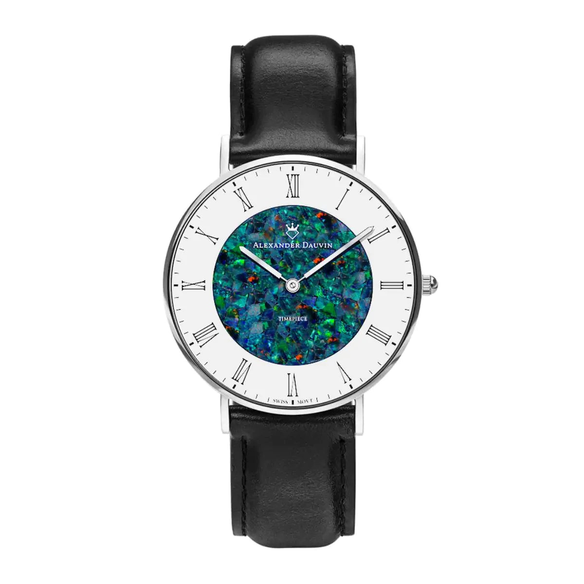 Romano Pedy Red Swiss Opal Watch 36MM with Black Leather Strap