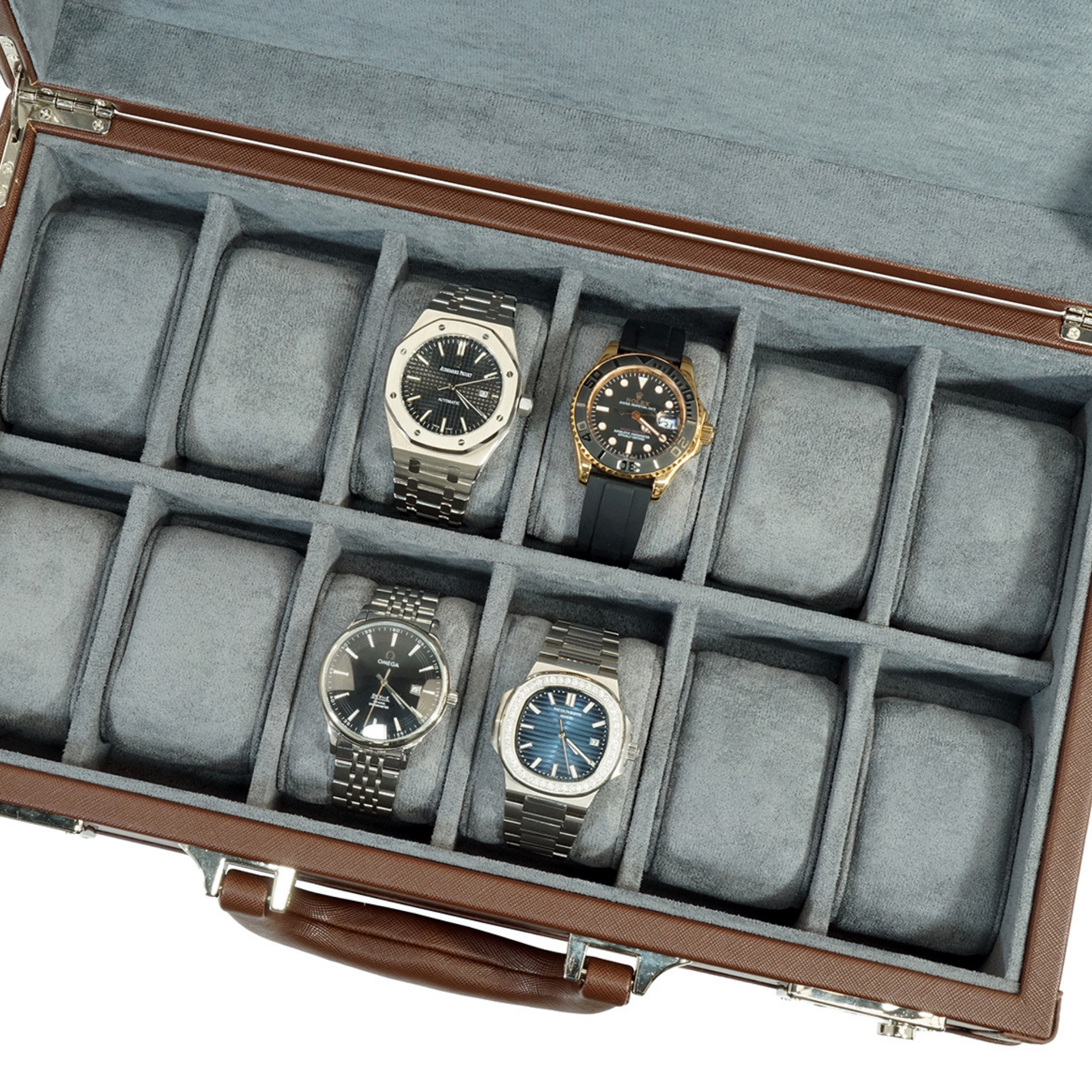 12 Slots Brown Leather Watch Case