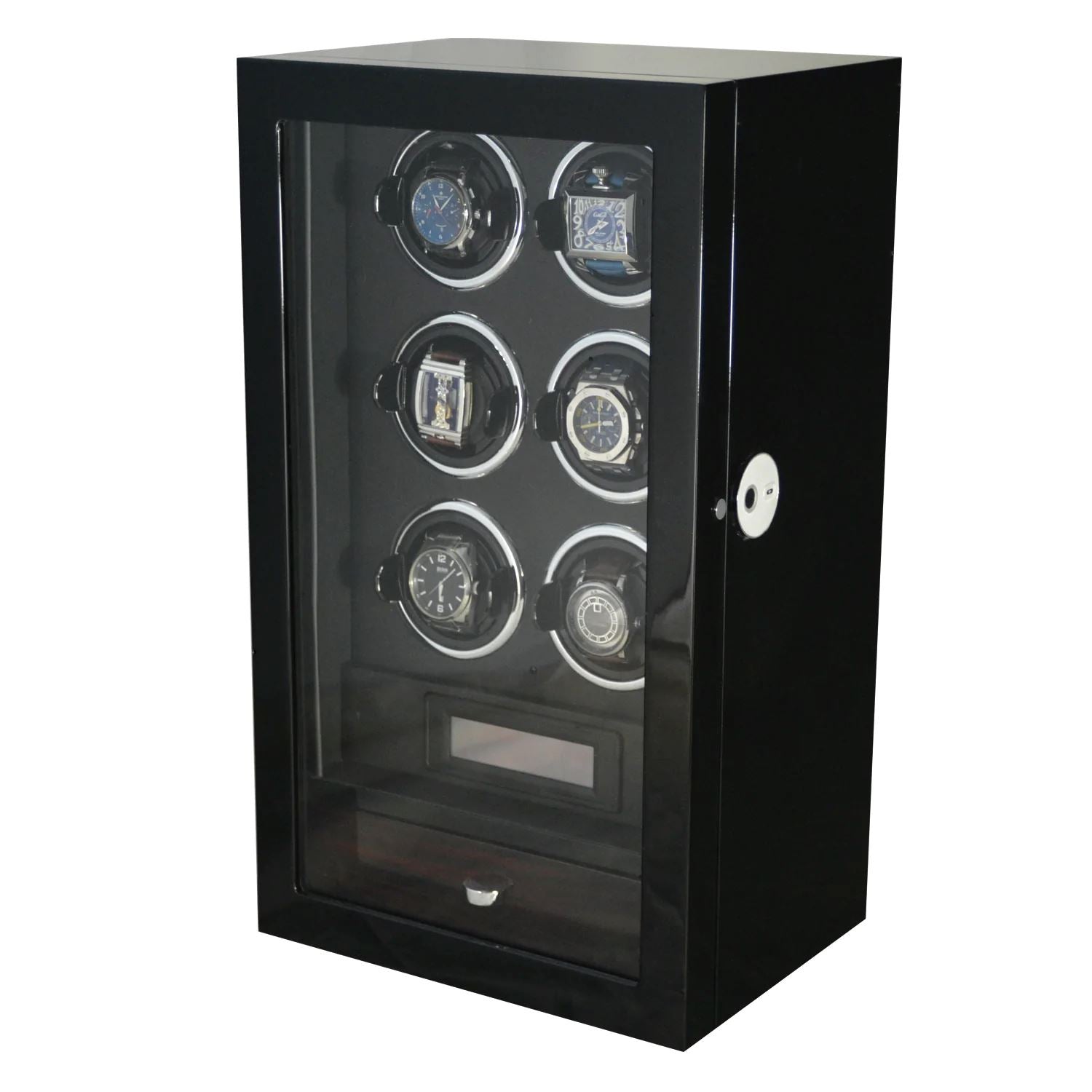 Yarra Watch Winder for 6 Watches + Drawer with Fingerprint Lock Watch Winder Boxes Clinks