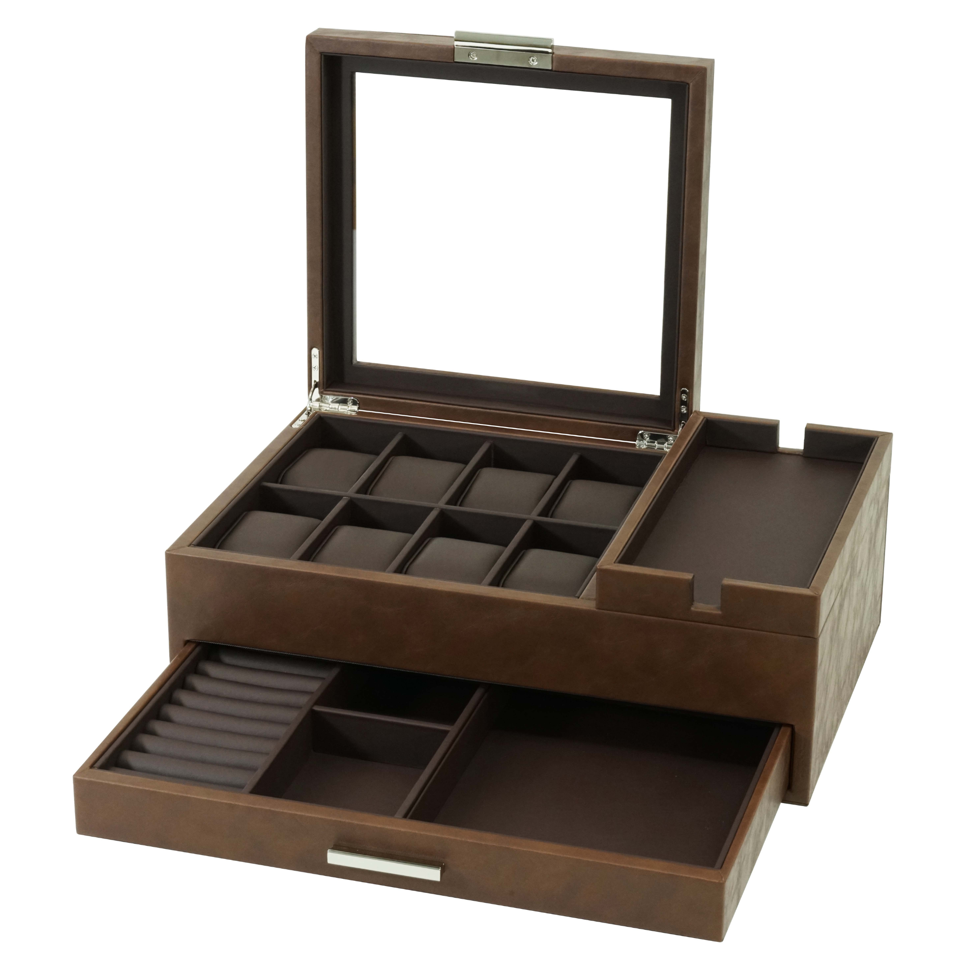 8 Slots Watch Box with Drawer in Brown
