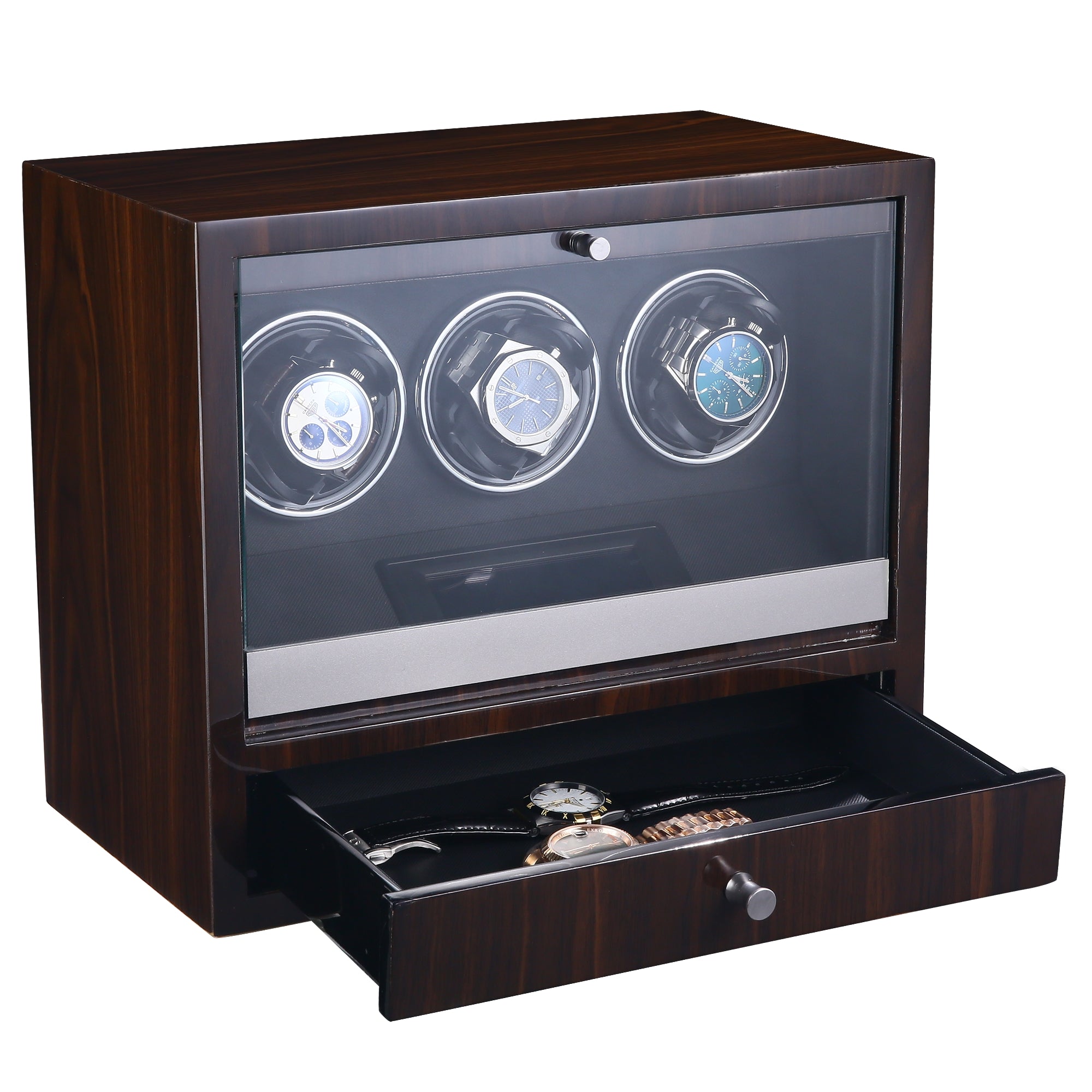 Brighton Watch Winder for 3 Watches with Drawer