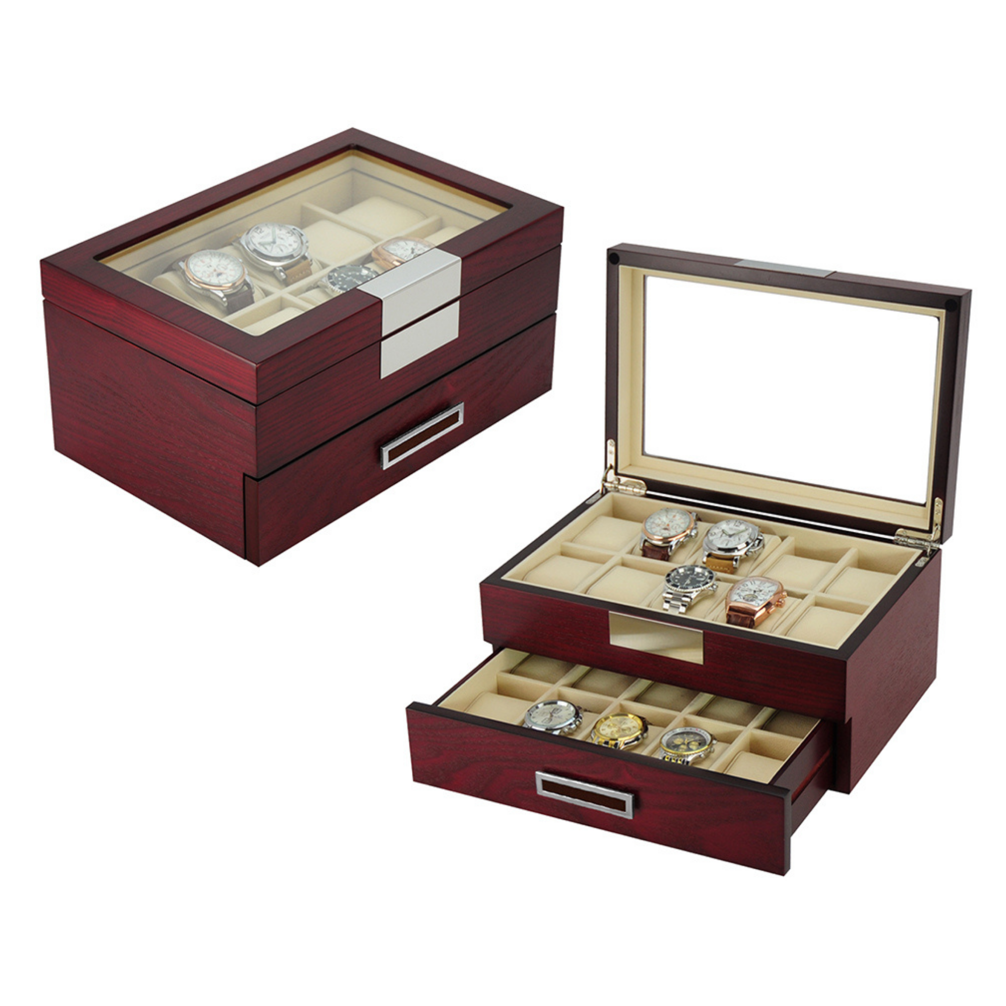 Cherry Wooden Watch Box for 20 Watches
