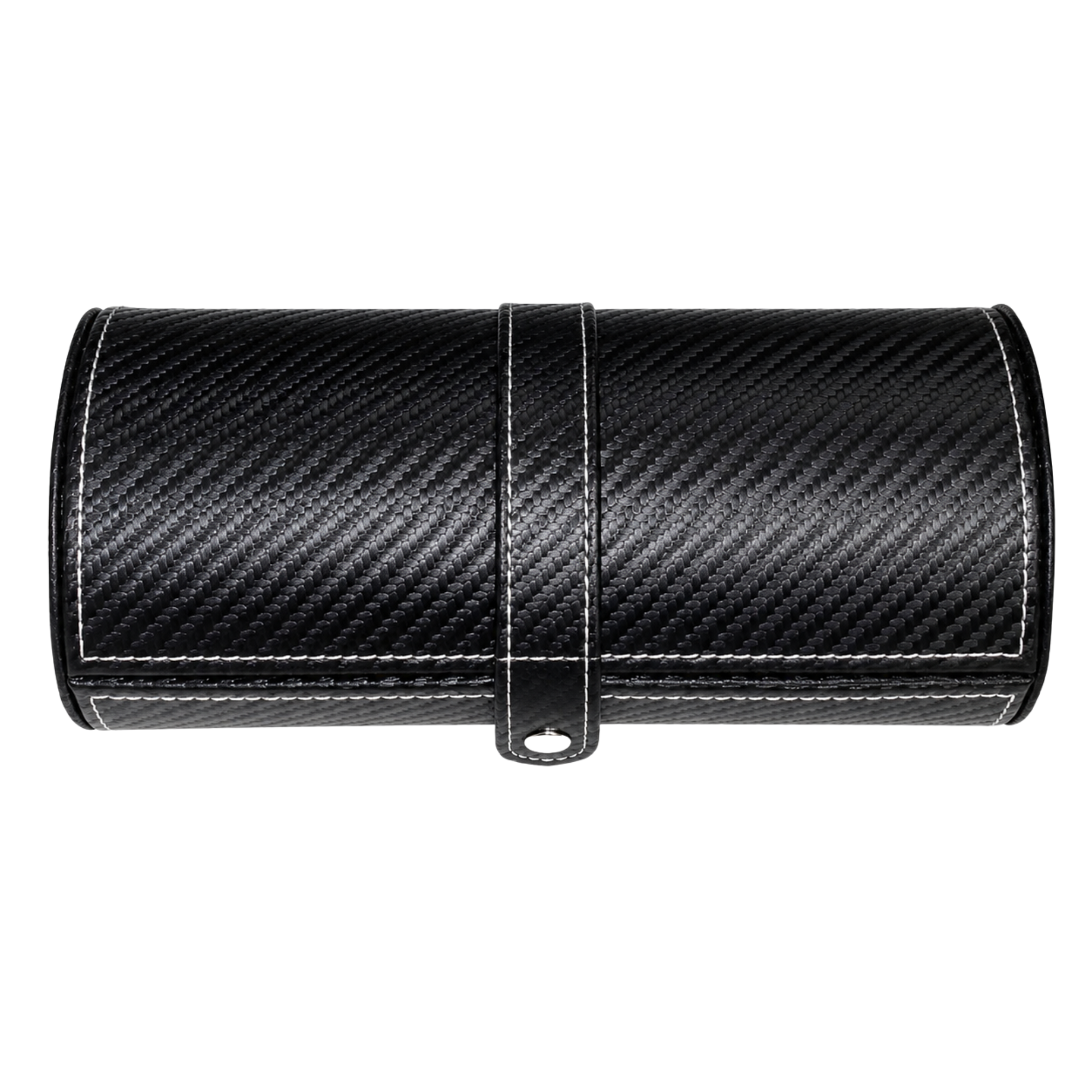 Cufflinks and Watch Roll Case in Black Carbon Fibre Vegan Leather