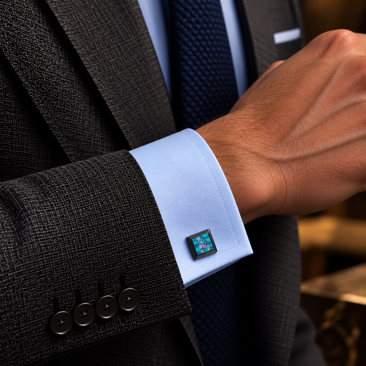 Opal Brushed Black Square Cufflinks