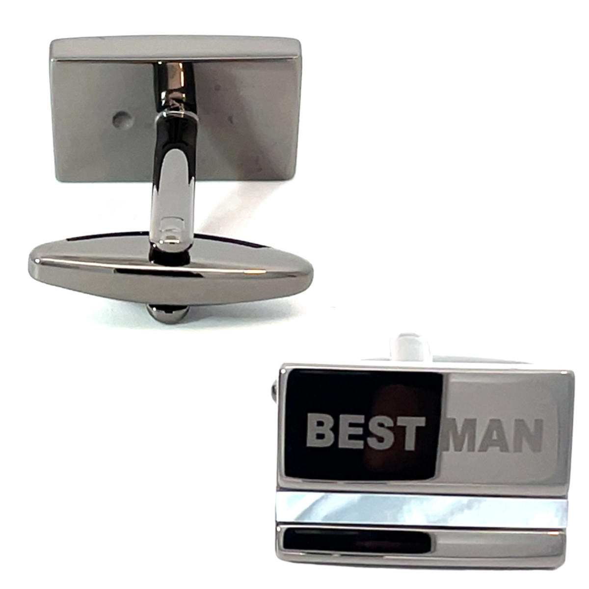 Best Man Laser Etched Mother of Pearl Gunmetal Wedding Cufflinks
