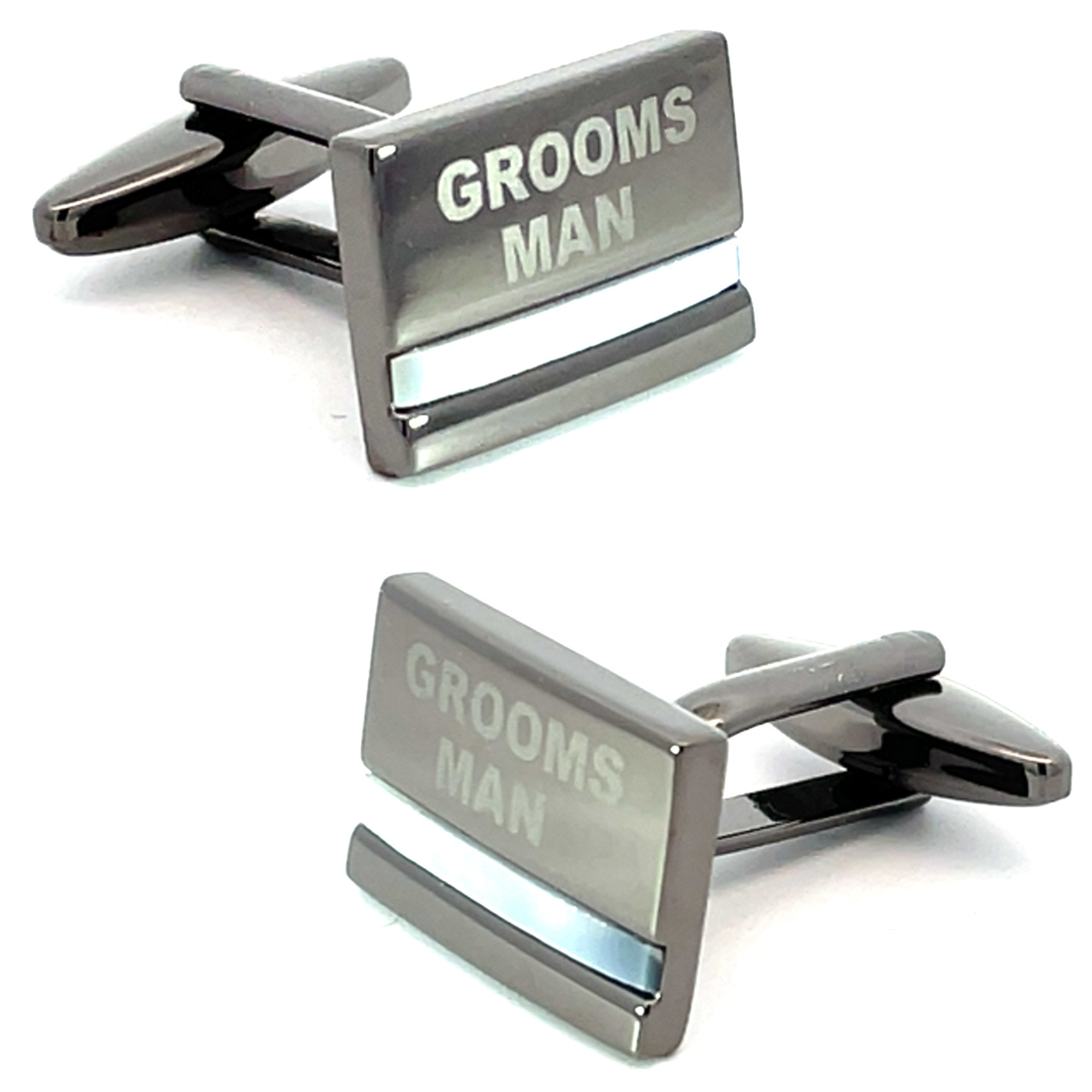 Groomsman Laser Etched Mother of Pearl Gunmetal Wedding Cufflinks