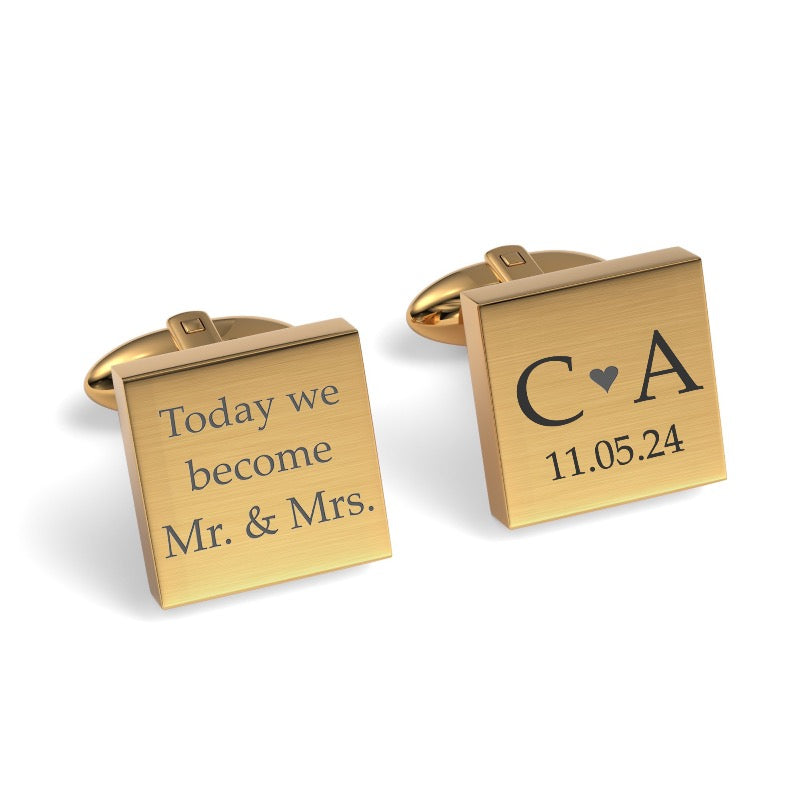 Today We Become Initials Date Engraved Square Cufflinks