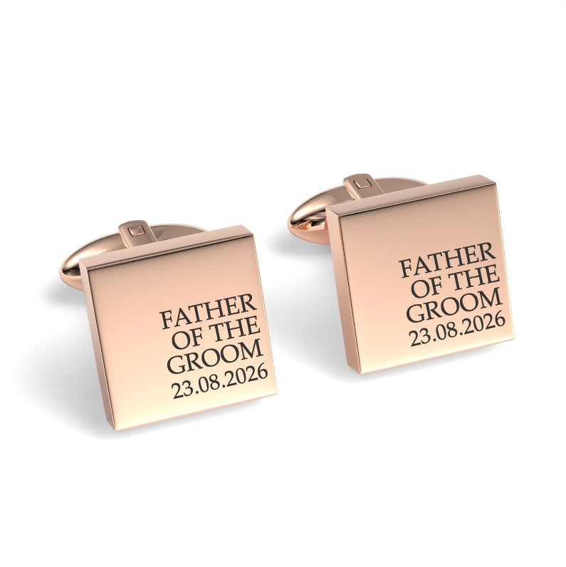Father of the Groom & Date Engraved Wedding Square Cufflinks