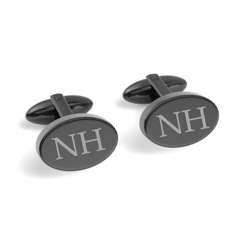 Two Initials Engraved Oval Cufflinks