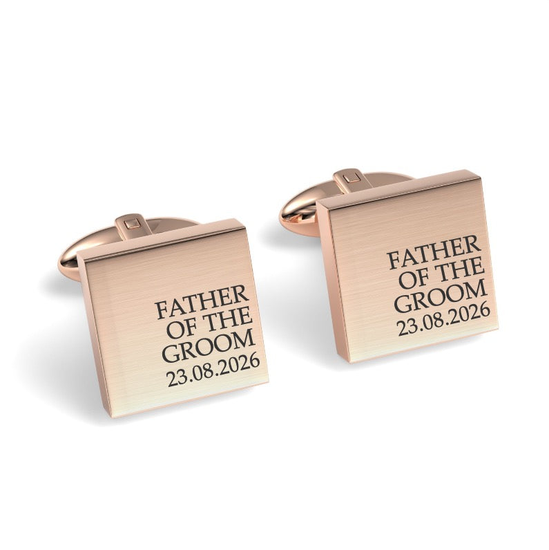 Father of the Groom & Date Engraved Wedding Square Cufflinks