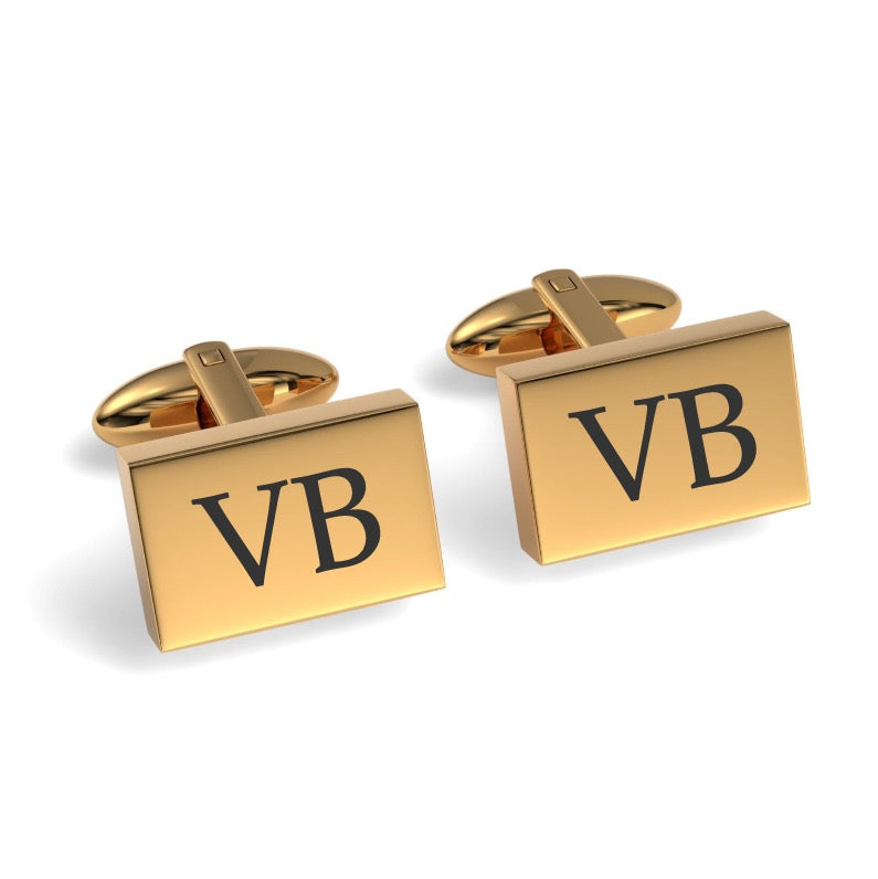 Two Initials Engraved Rectangle Cufflinks