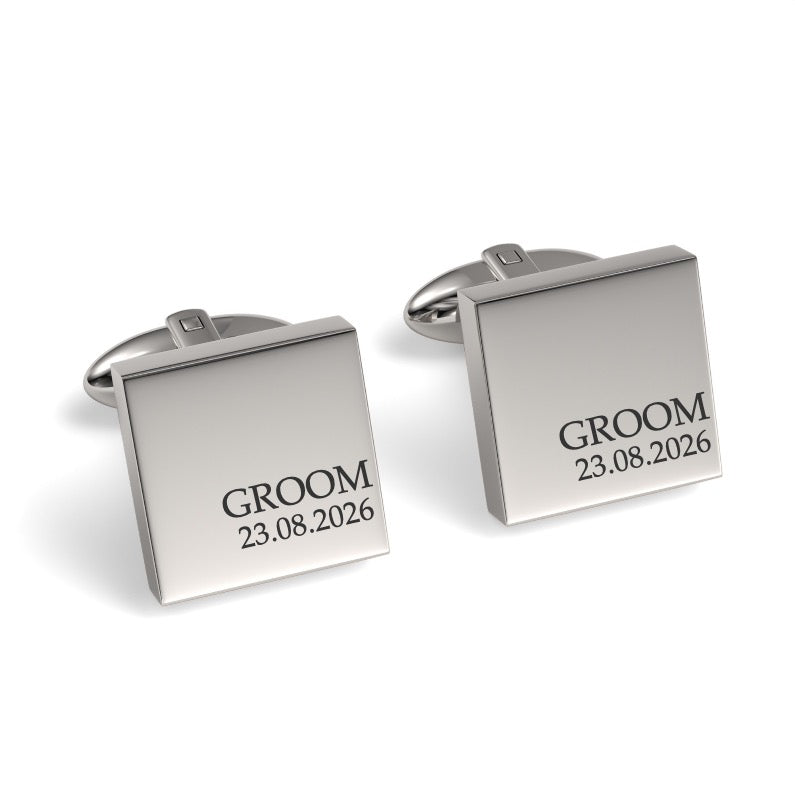 Groom & Date Engraved Wedding Square Cufflinks