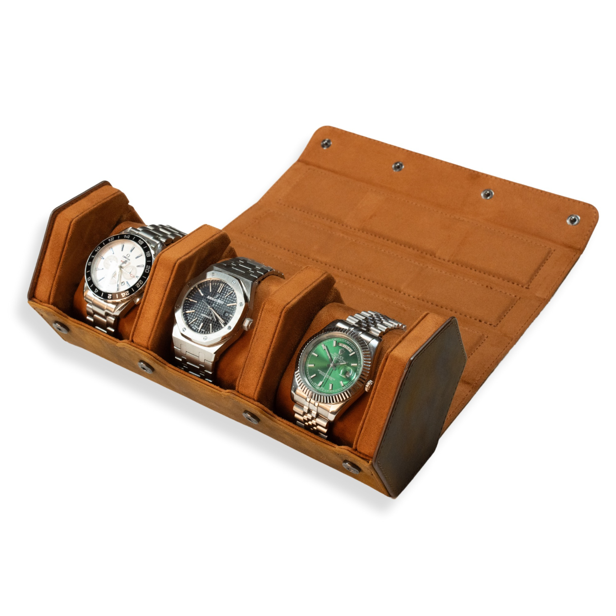 Seconds - Hex Leather Watch Roll 3 Slots in Saddle Leather/Brown (A)