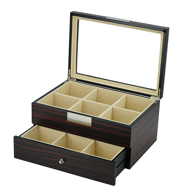 Ebony Wooden Tie Box for 12