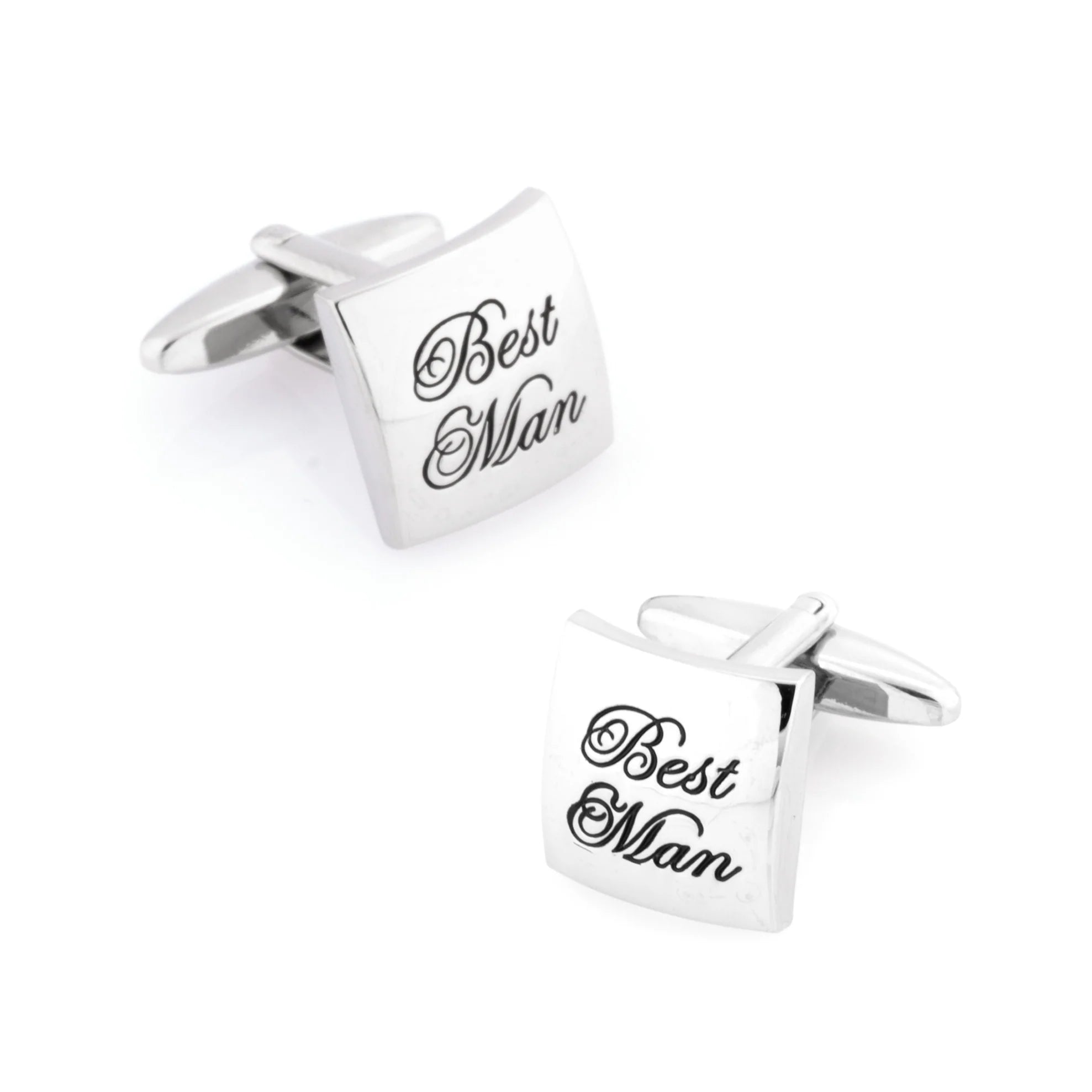 Best Man Curved Silver Wedding Cufflinks