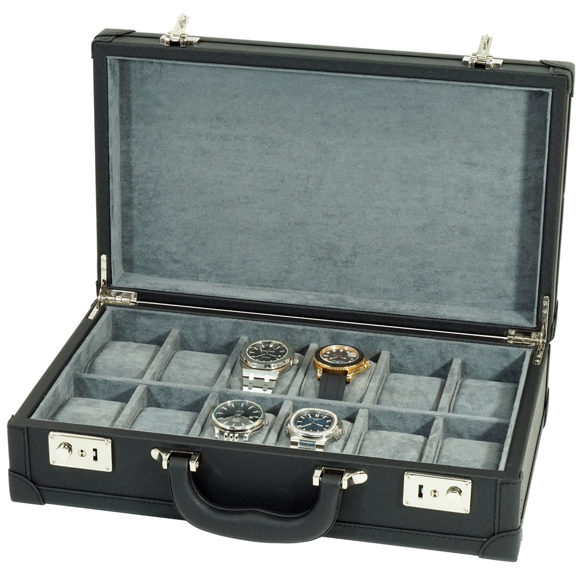 12 Slots Black Leather Watch Case