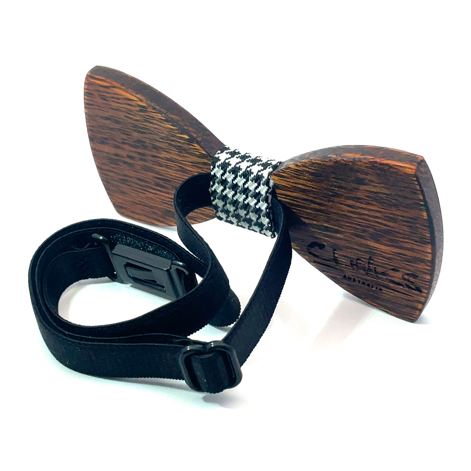 Dark Wood Houndstooth Kids Bow Tie