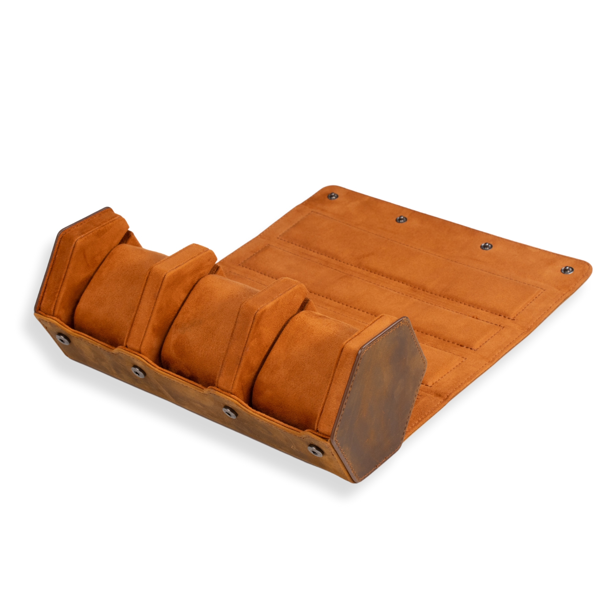 Seconds - Hex Leather Watch Roll 3 Slots in Saddle Leather/Brown