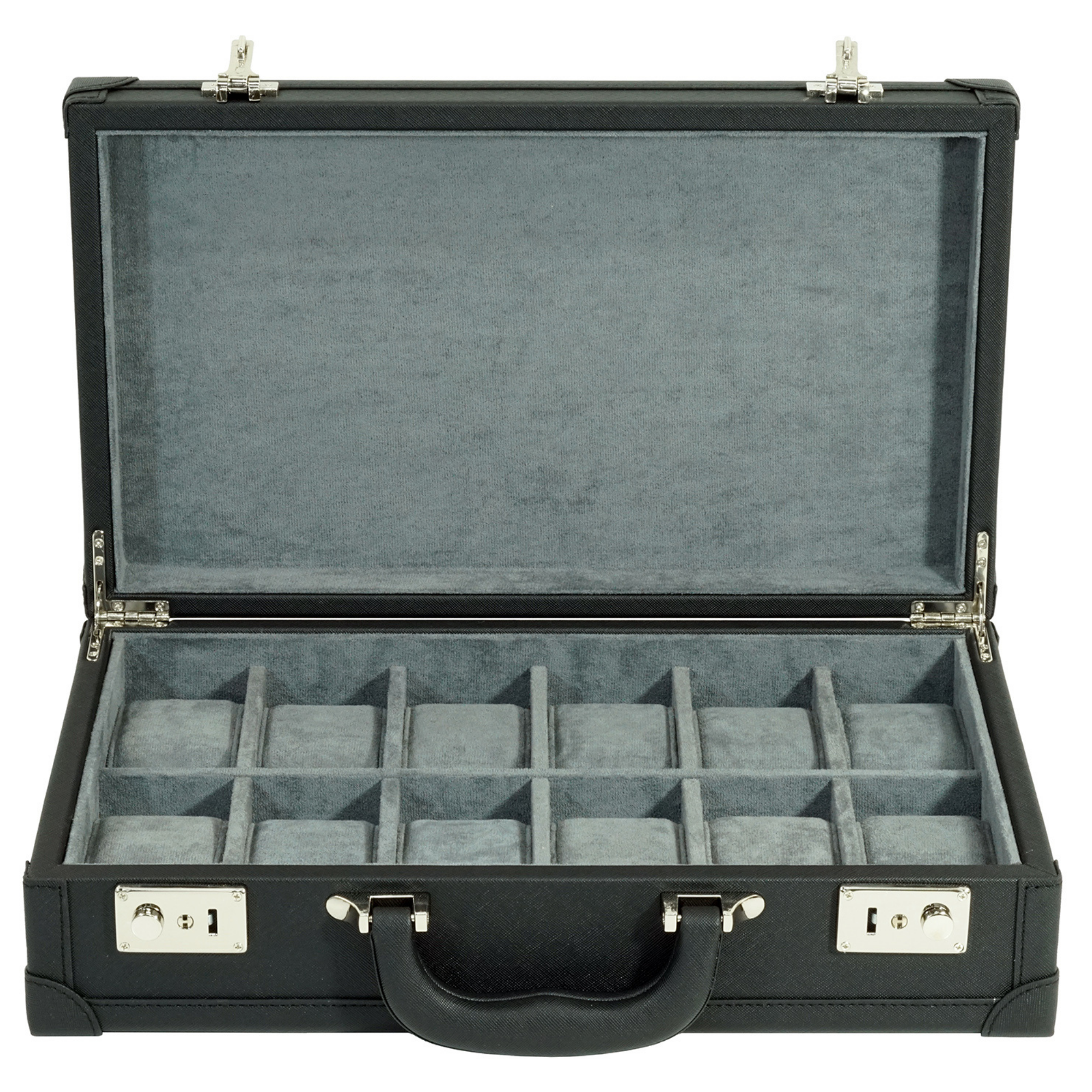 12 Slots Black Leather Watch Case