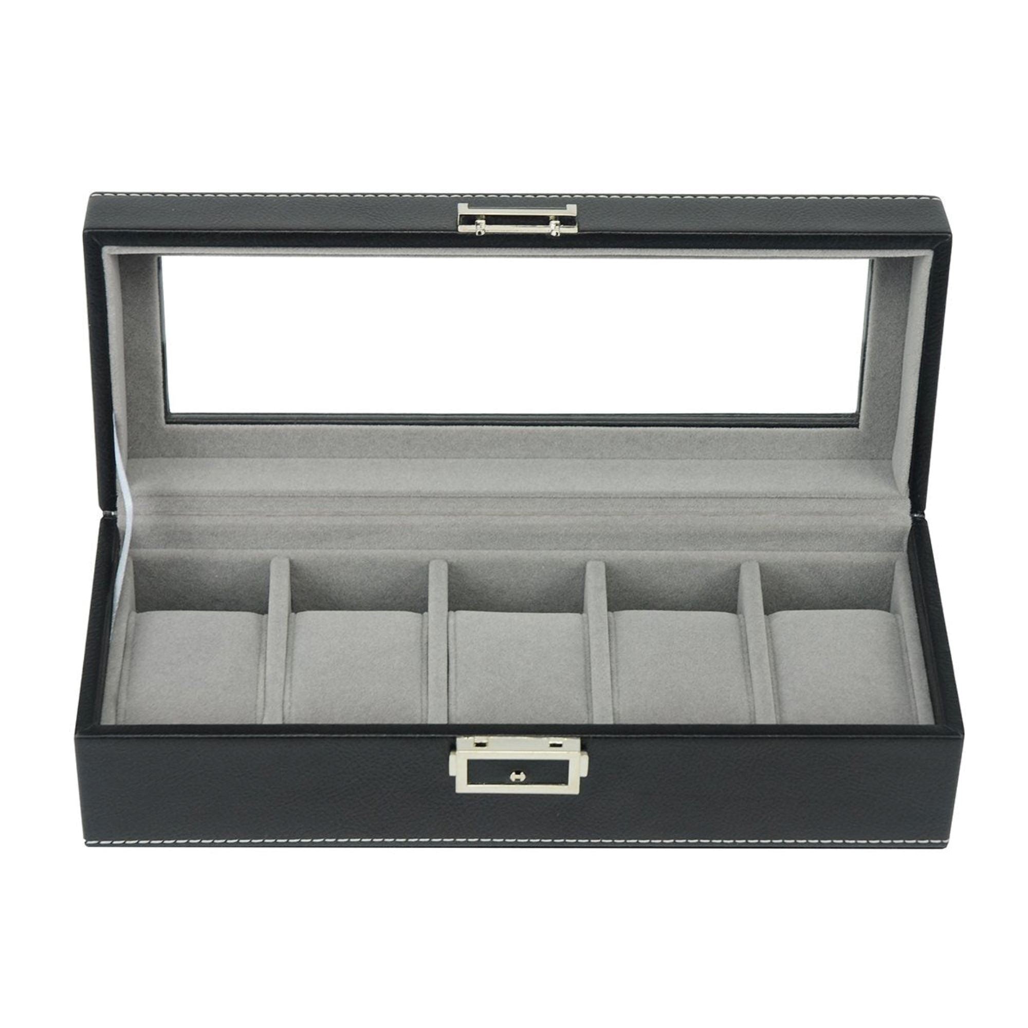 Leather Watch Box for 5 Watches in Black Watch Boxes Clinks