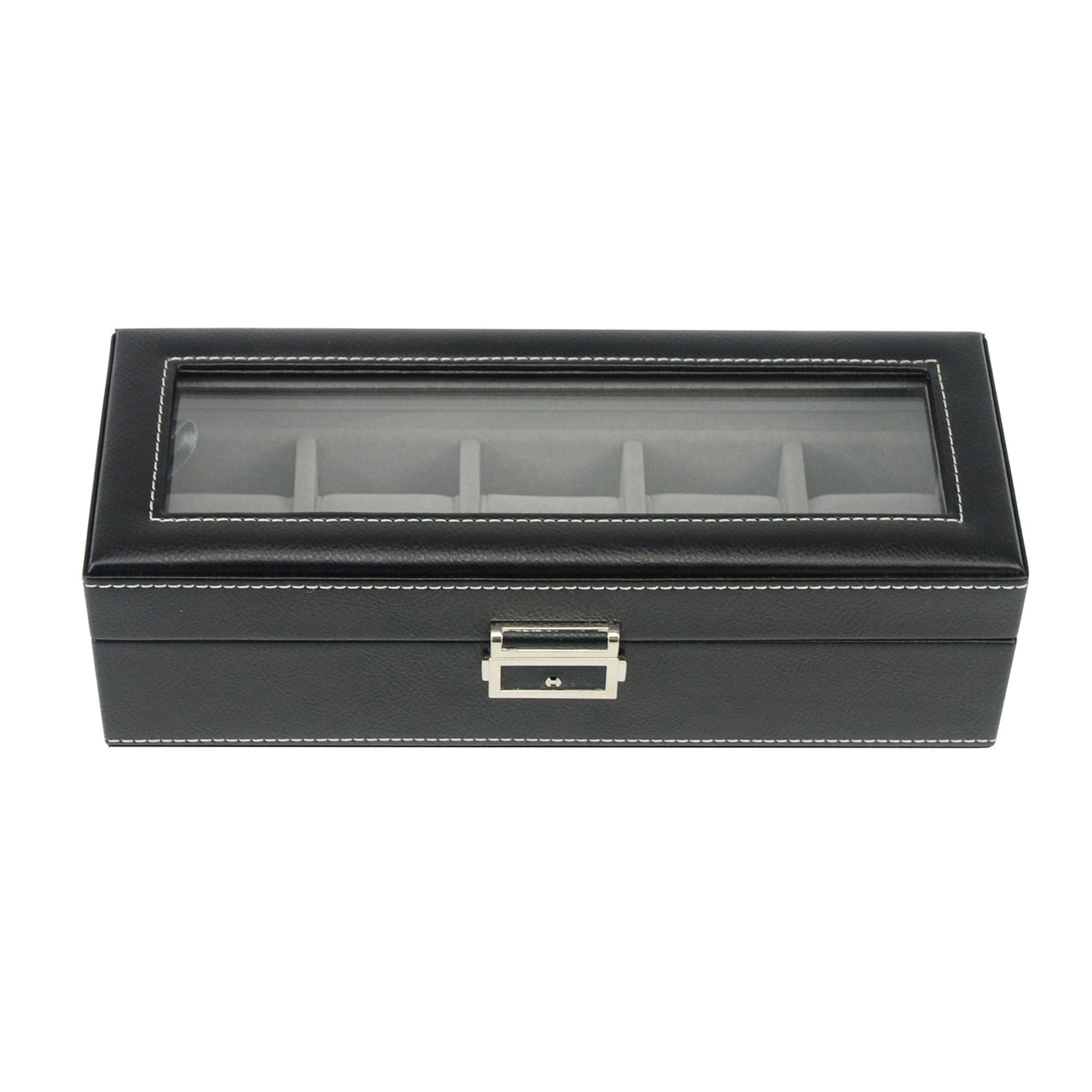 Leather Watch Box for 5 Watches in Black Watch Boxes Clinks