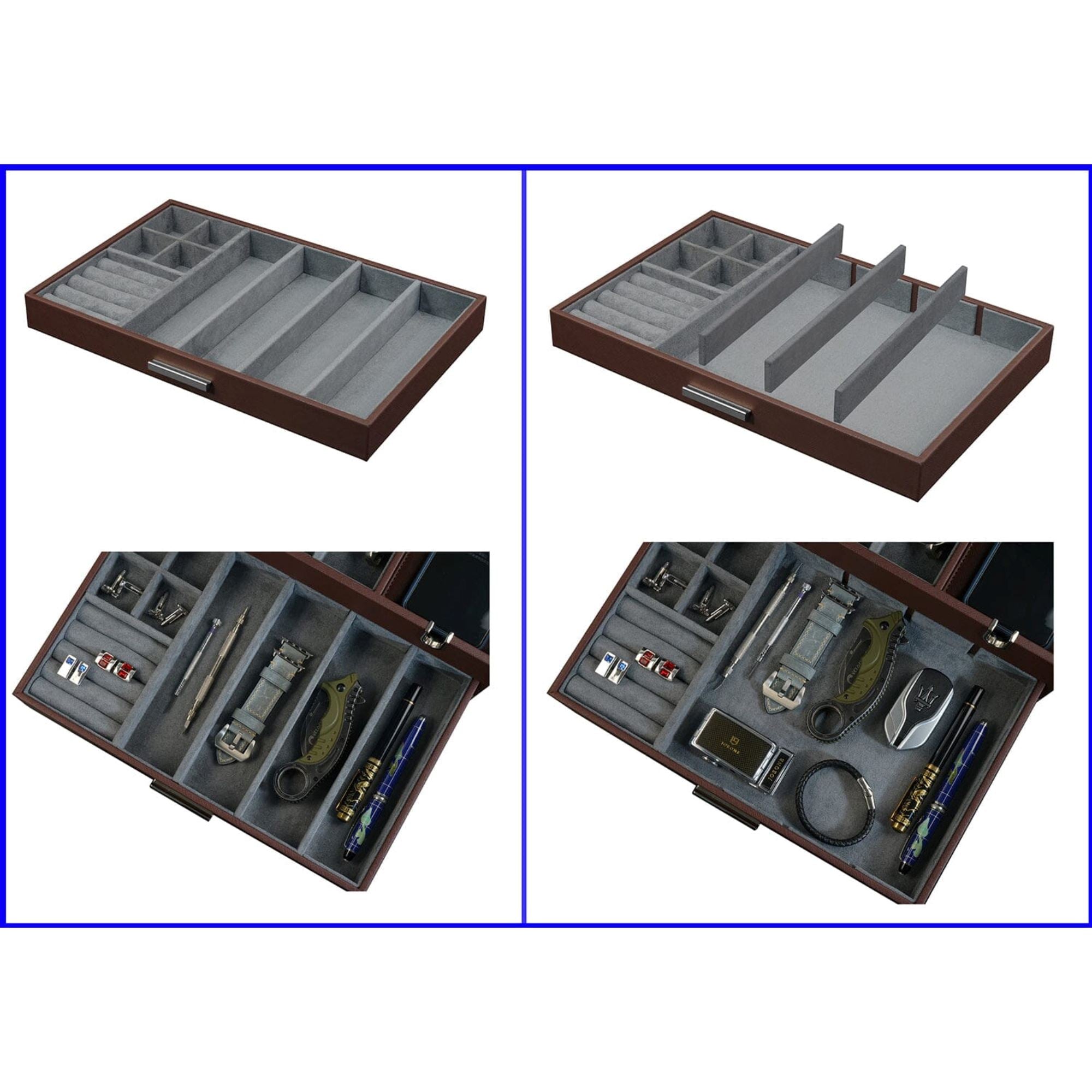 Leather Valet Tray with Drawer in Brown Watch Boxes Clinks