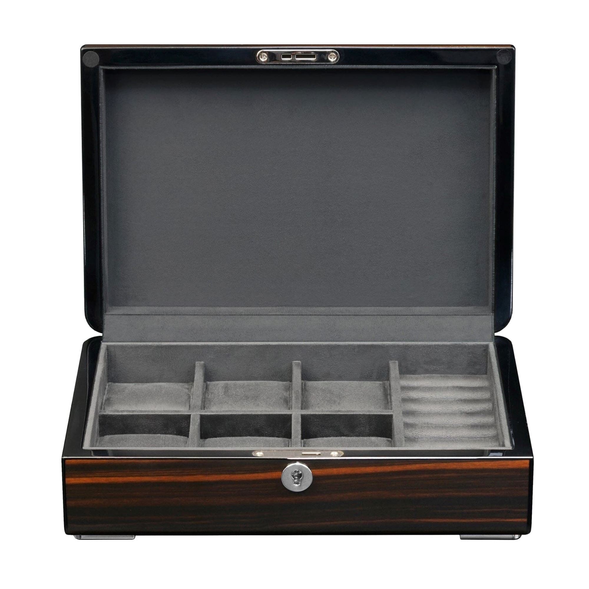 6 Slots Watch Box with Cufflinks Storage and Lock in Wooden Ebony Watch Boxes Clinks
