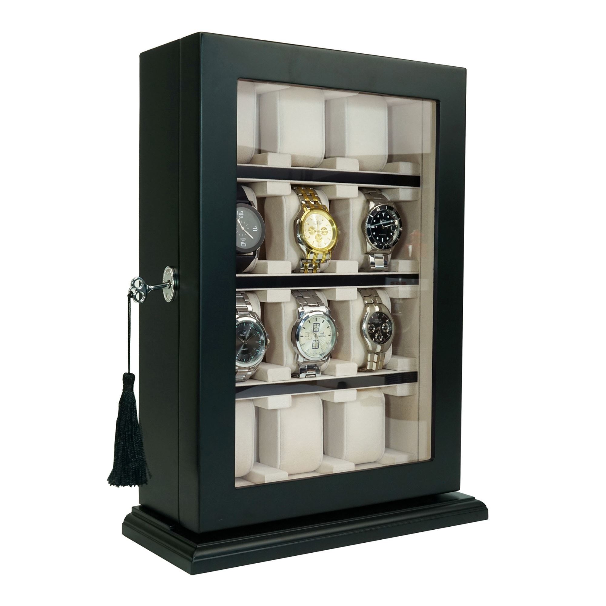 12 Slots Black Wooden Watch Cabinet Watch Boxes Clinks Australia