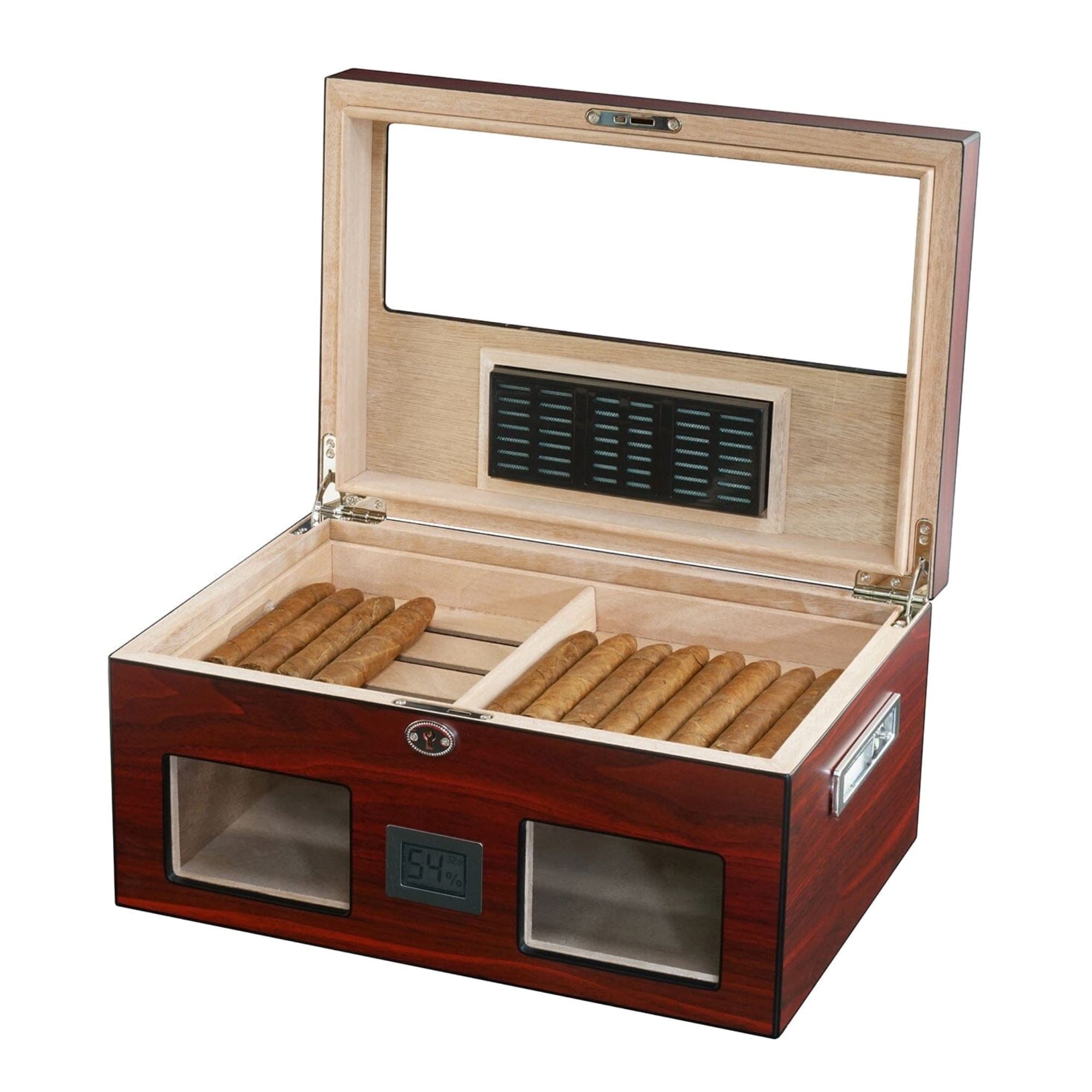 100 CT Cherry Wooden Cigar Humidor Box with Digital Hygrometer Cigar Boxes Clinks