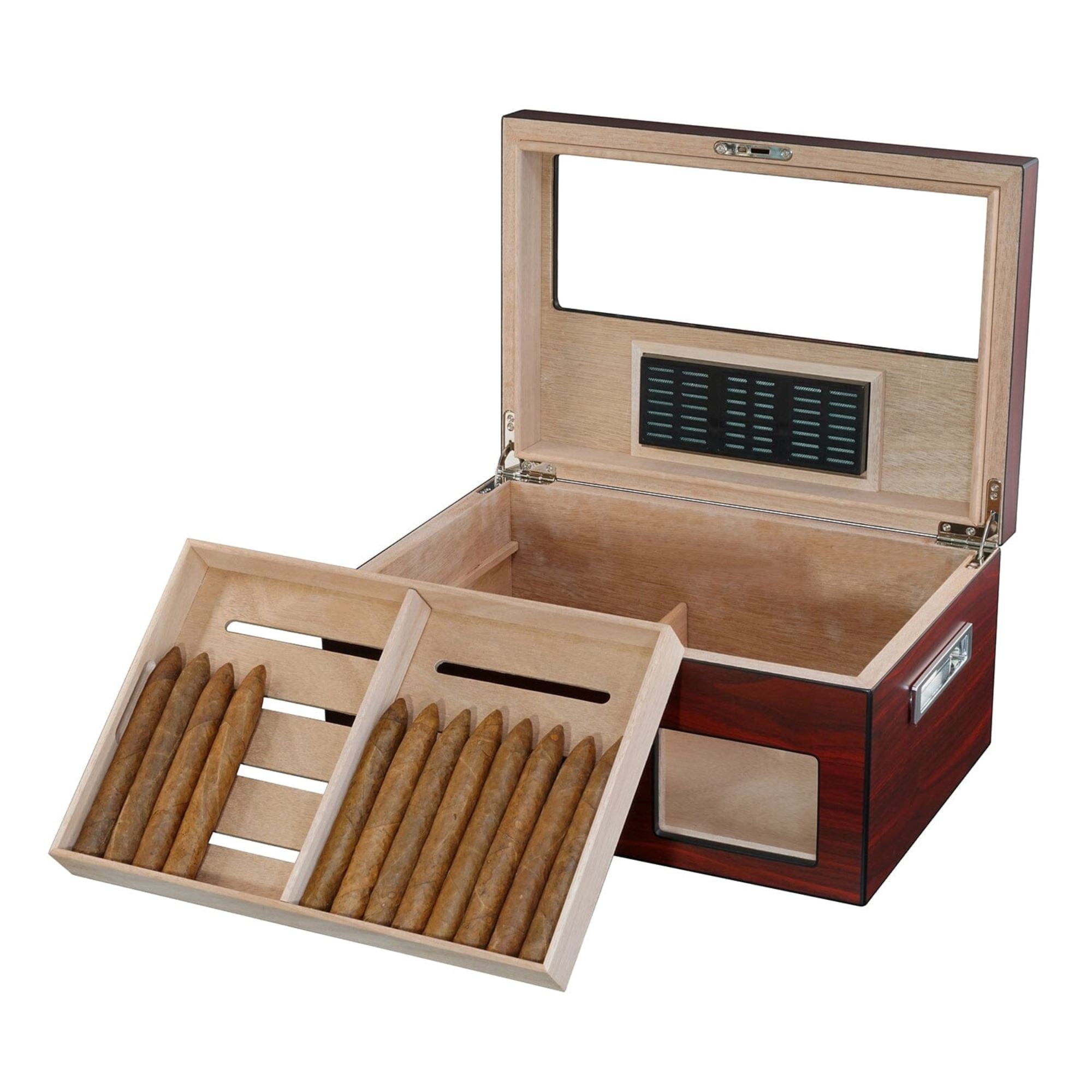 100 CT Cherry Wooden Cigar Humidor Box with Digital Hygrometer Cigar Boxes Clinks