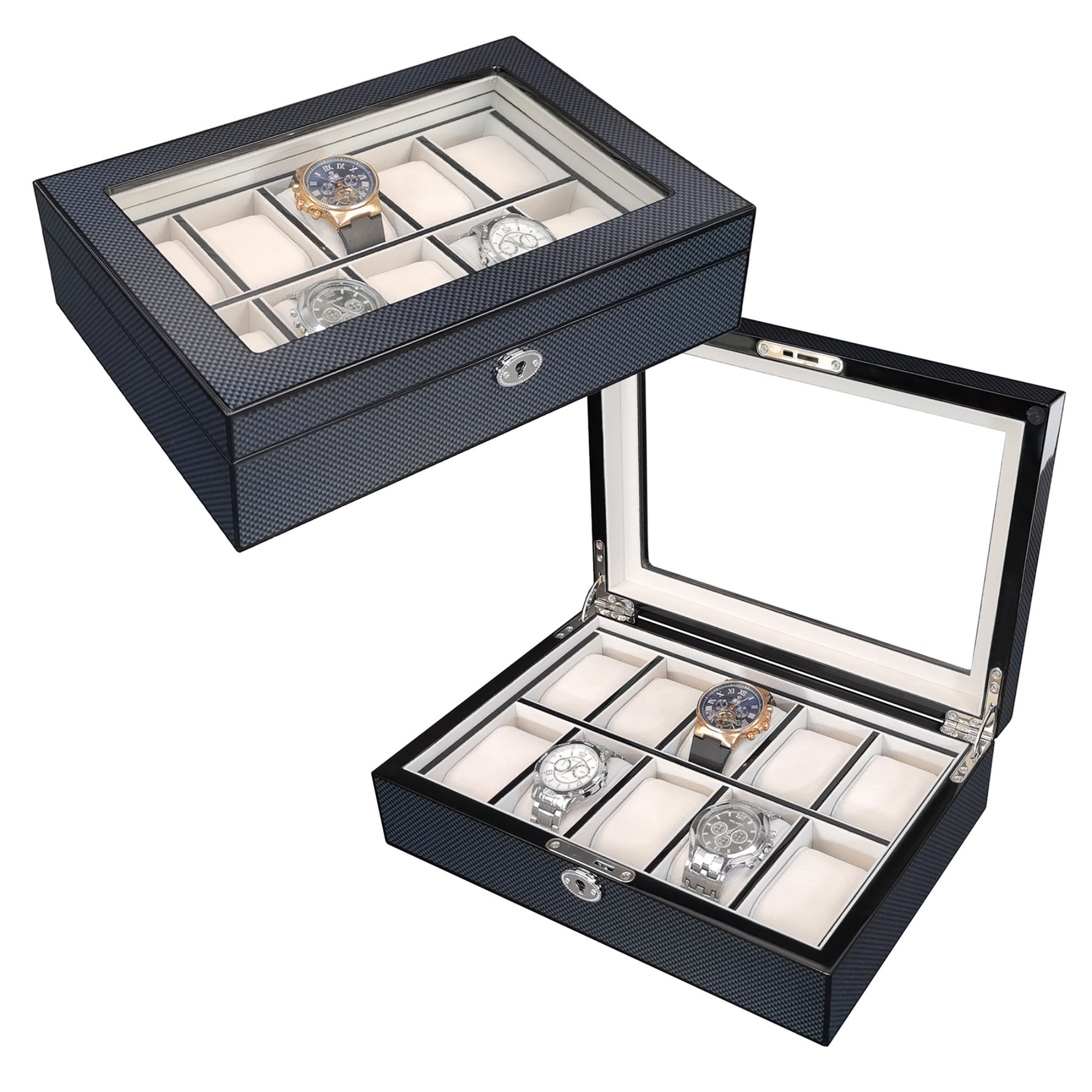 Carbon Fibre Wooden Watch Box for 10 Watches