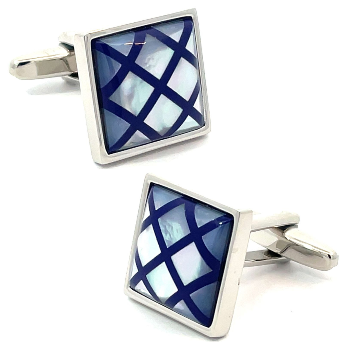 Navy Blue Crisscross on Mother of Pearl Cufflinks
