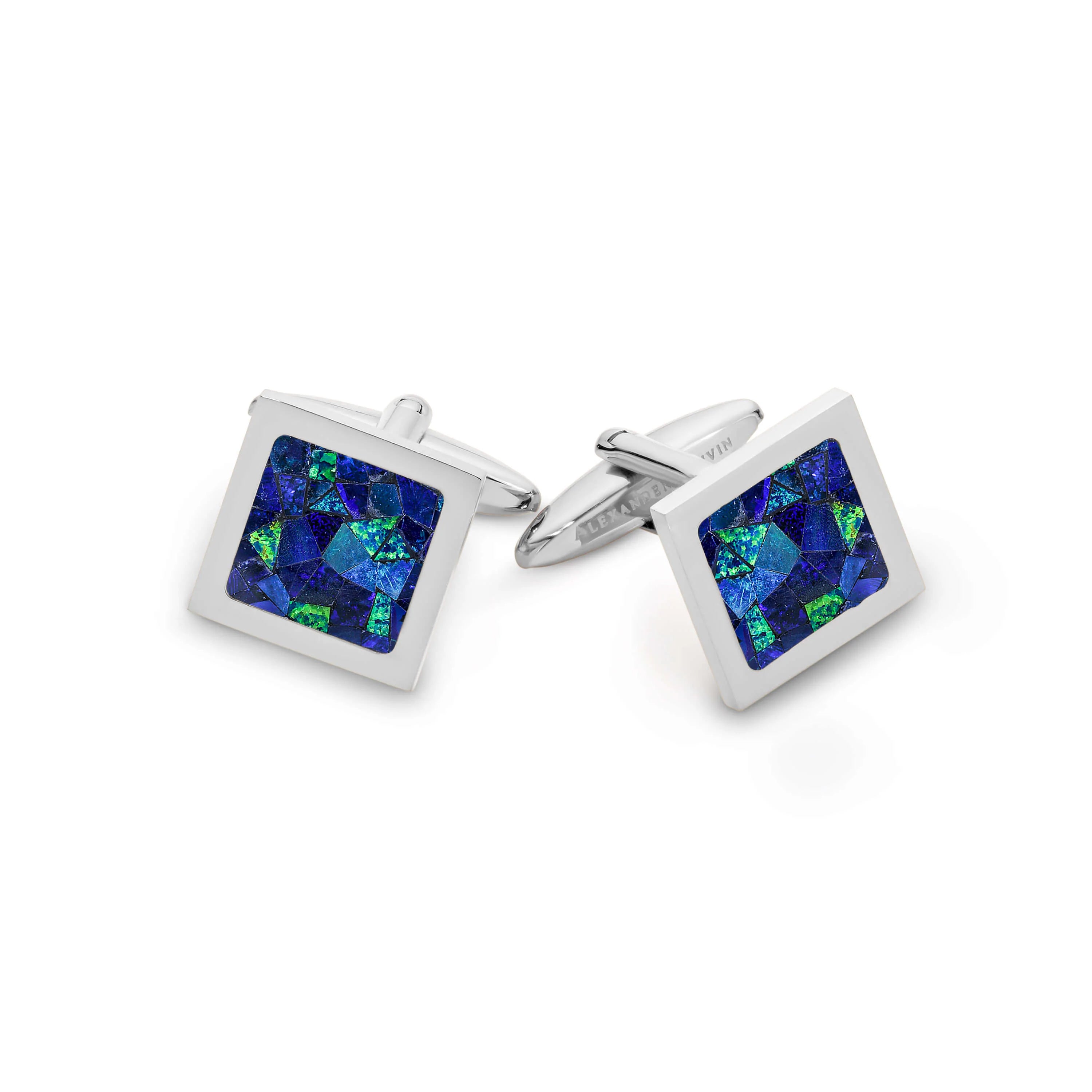 Australian Square Opal Cufflinks (Blue Silver)