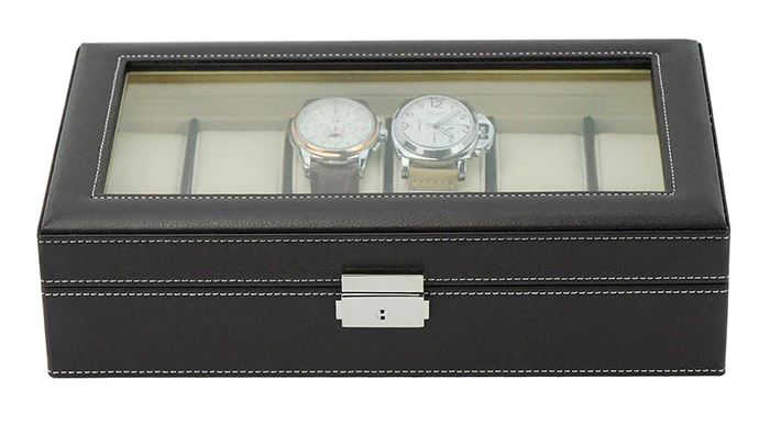 Dark Brown Leather Watch Box for 12 Watches Watch Boxes Clinks