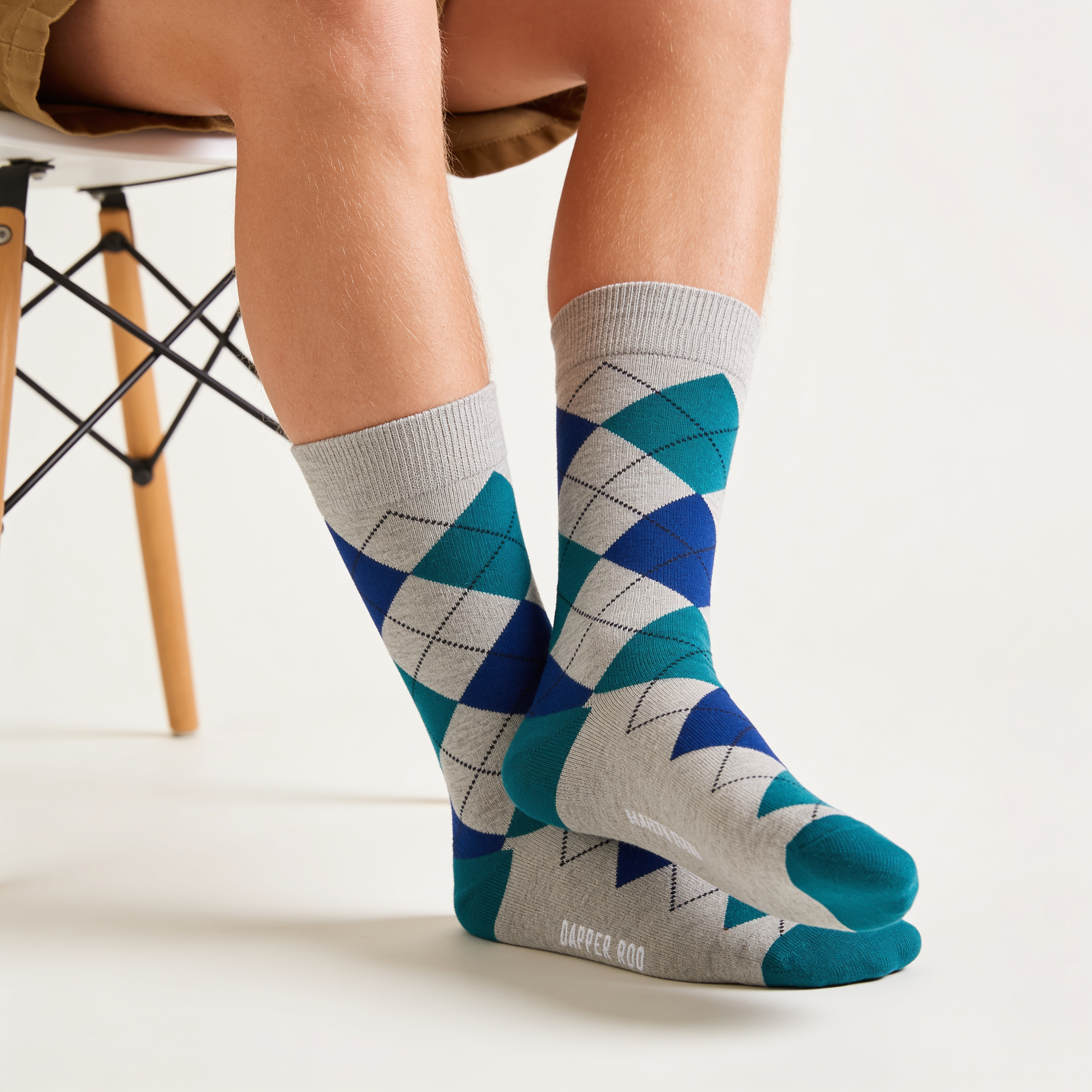 Argyle Tartan Grey Bamboo Socks by Dapper Roo lifestyle image