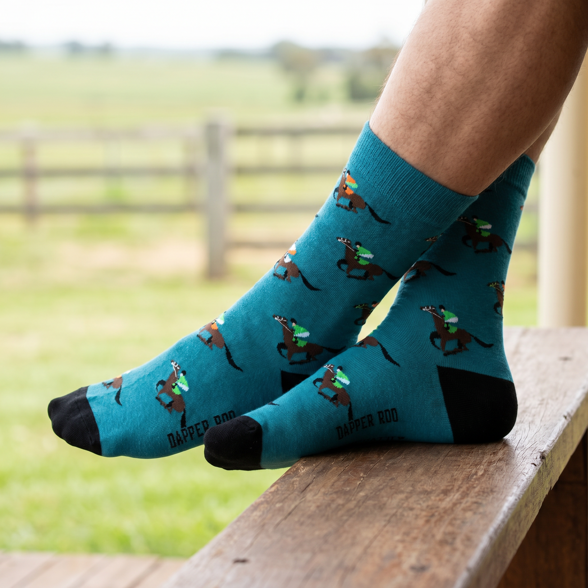At the Races Horse & Jockey Bamboo Socks by Dapper Roo lifestyle image