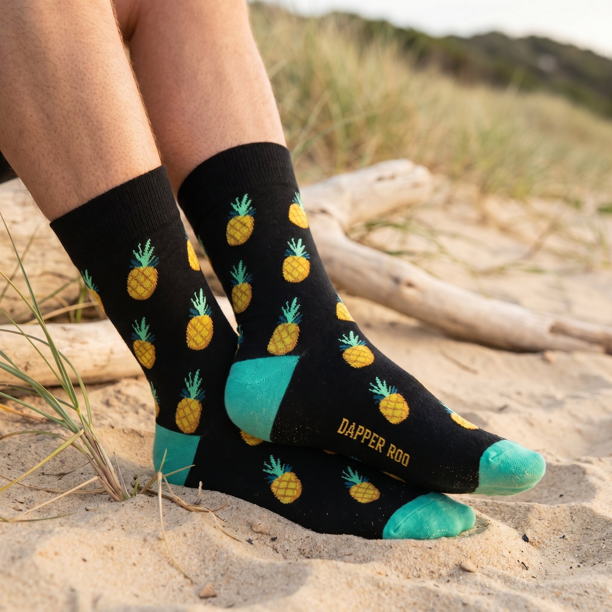 Pina Colada Pineapple Bamboo Socks by Dapper Roo lifestyle image