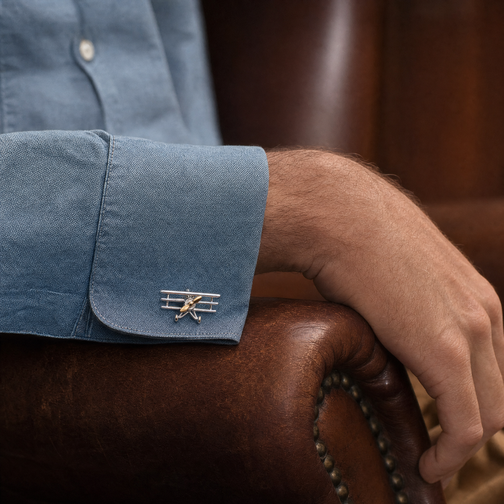 "High Flyer" TriPlane Cufflinks — lifestyle shot