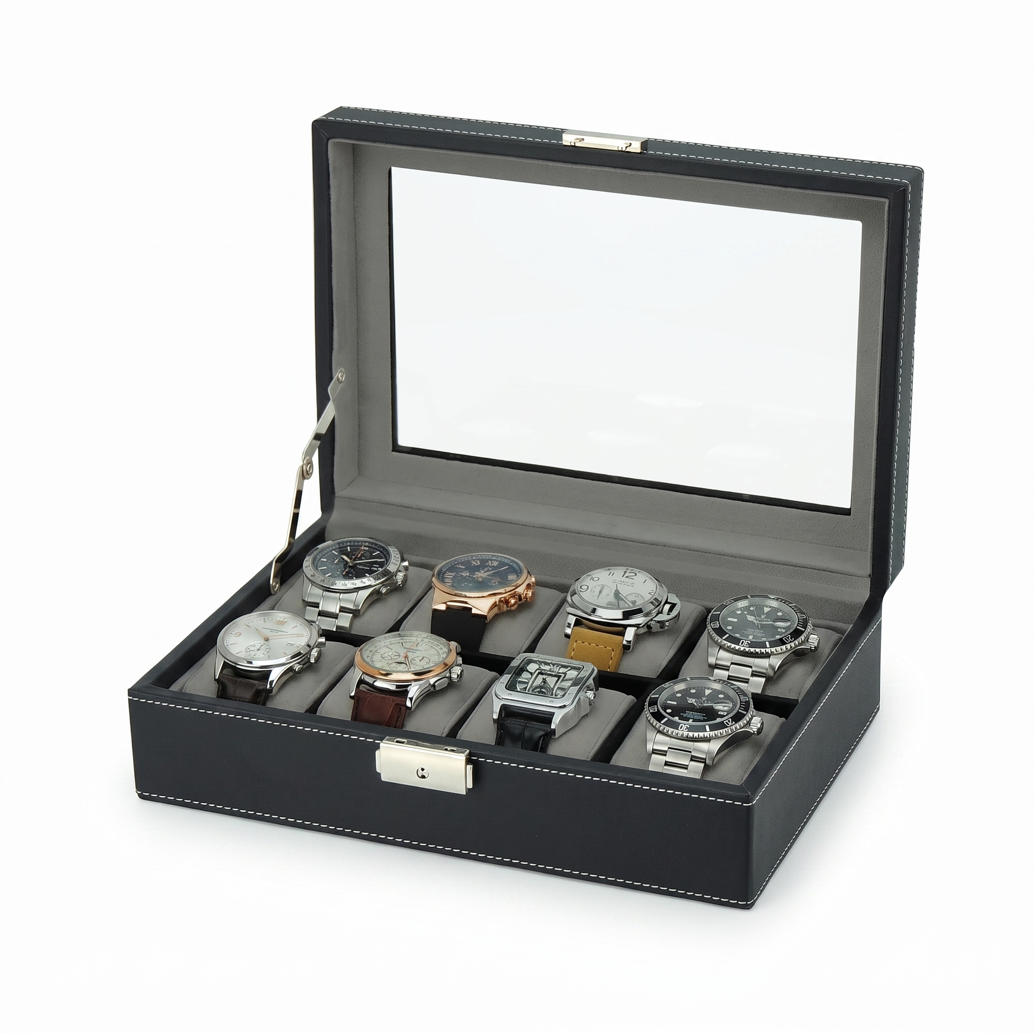 Black Leather Watch Box for 8 Watches — hero shot