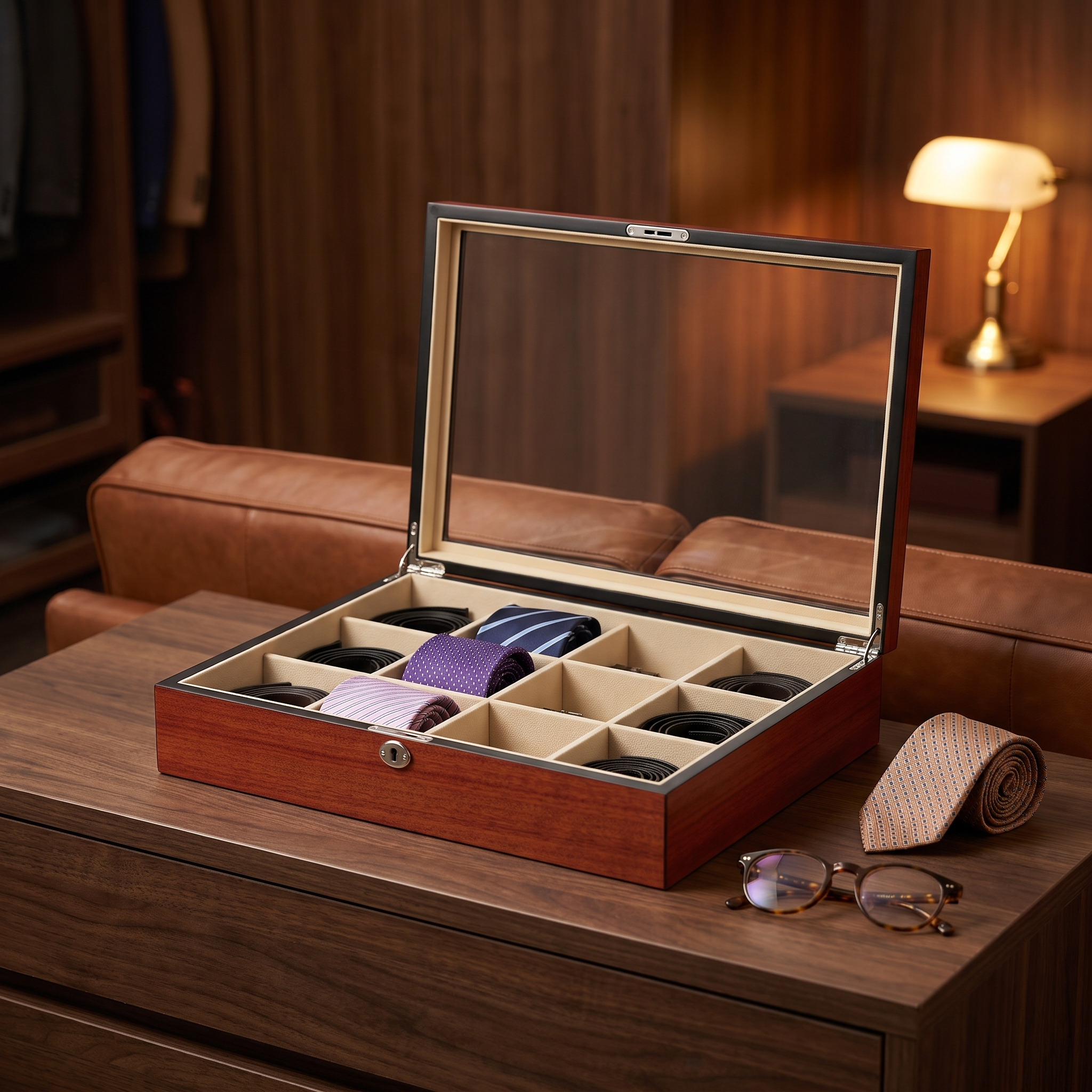 Cherry Wooden Tie Box for 12 — lifestyle shot