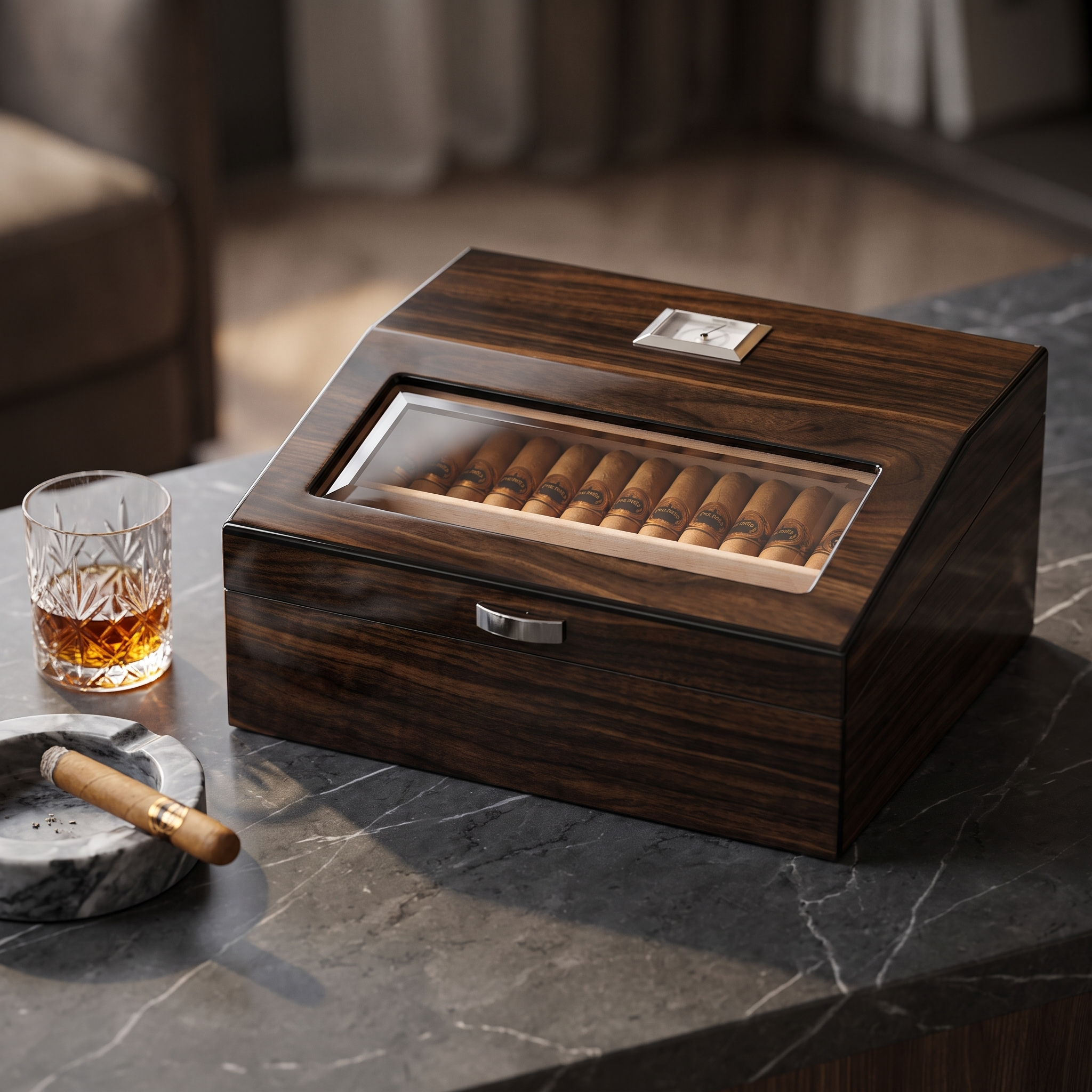 50 CT Walnut Cigar Humidor Wooden Cabinet for Cigars — lifestyle shot