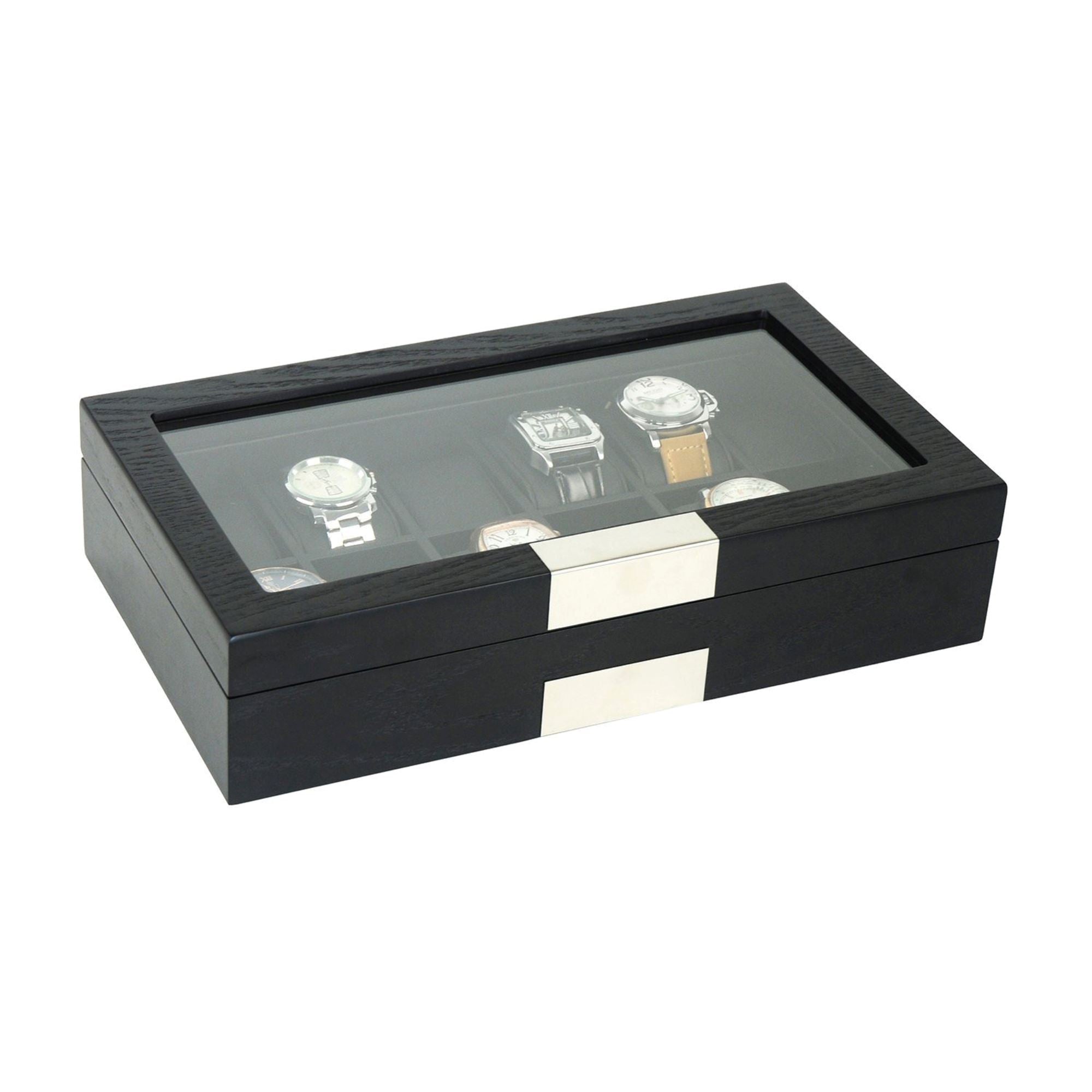 Seconds - 12 Slots Black Wooden Watch Box Seconds Clinks