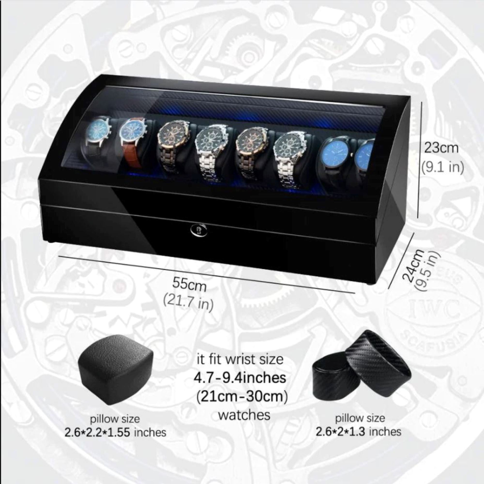 Seconds - Avoca Watch Winder Box for 8 + 8 Watches in Black (d) Seconds Clinks