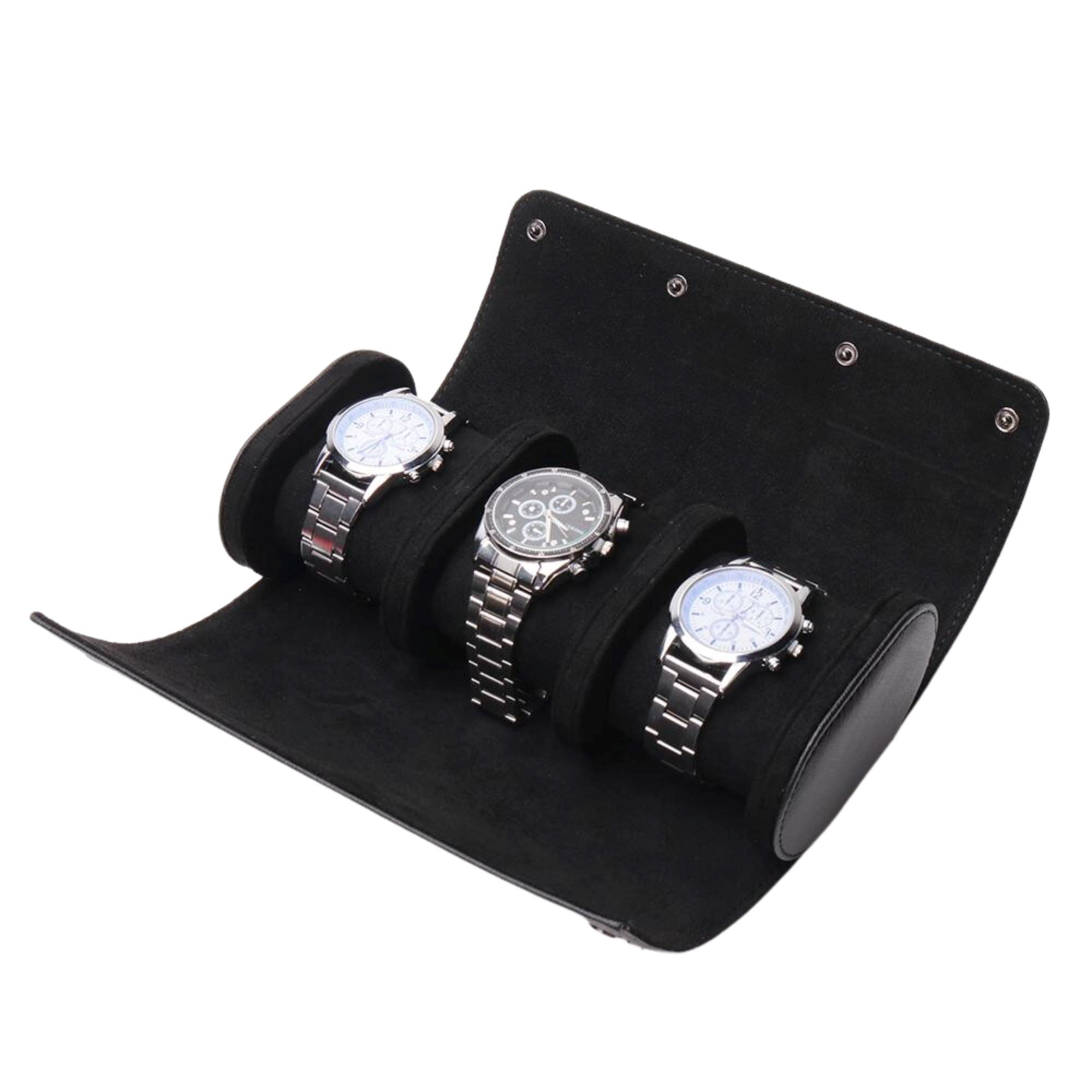 Seconds - Watch Roll Case for 3 in Black Vegan Leather Seconds Clinks